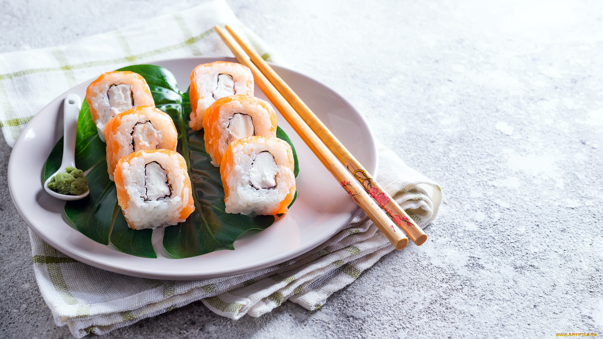 Food Seafood Sushi Chopsticks Plates Napkin Rice 1920x1080
