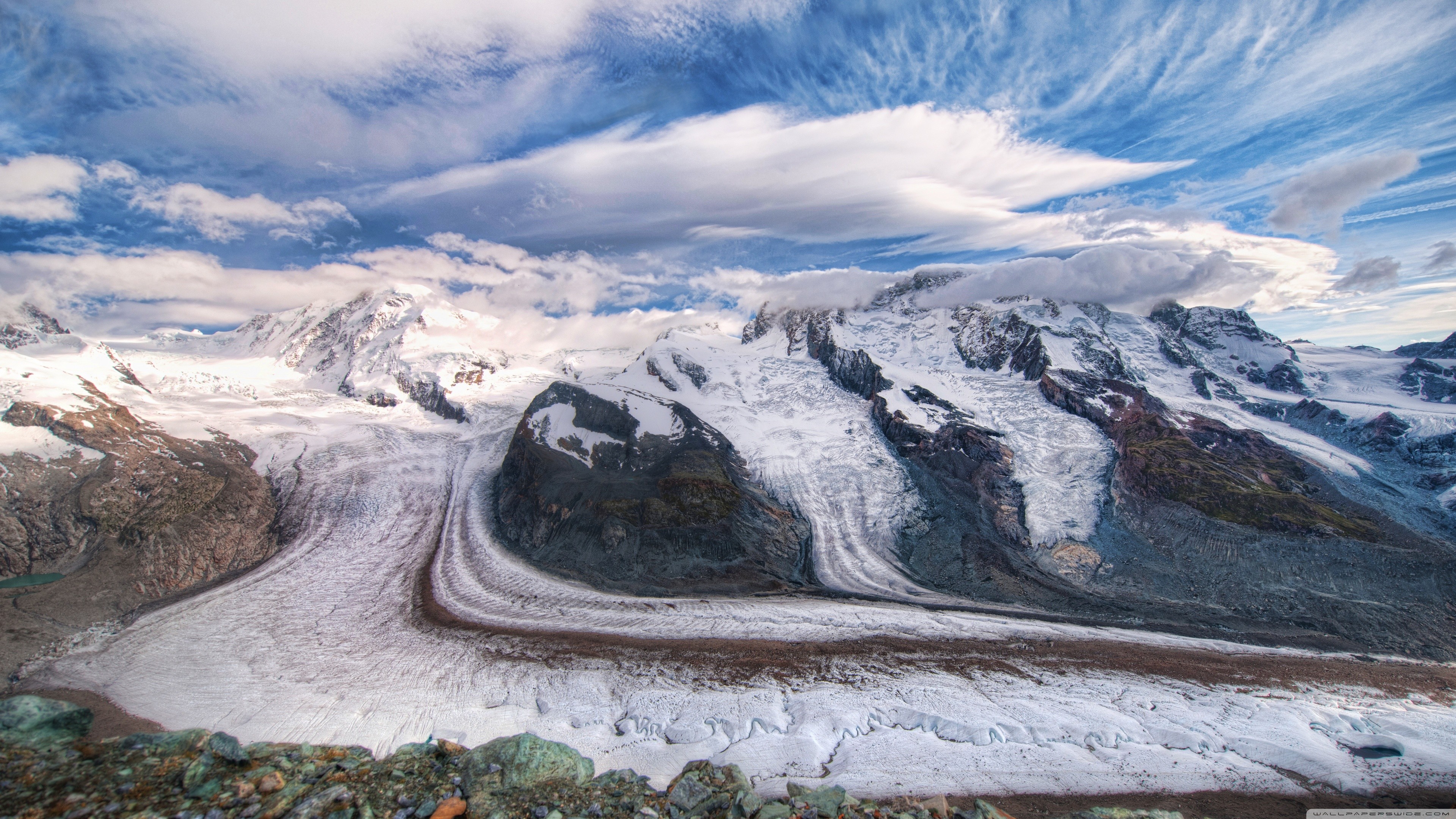 Glaciers Landscape Mountains Snow Alps 3840x2160