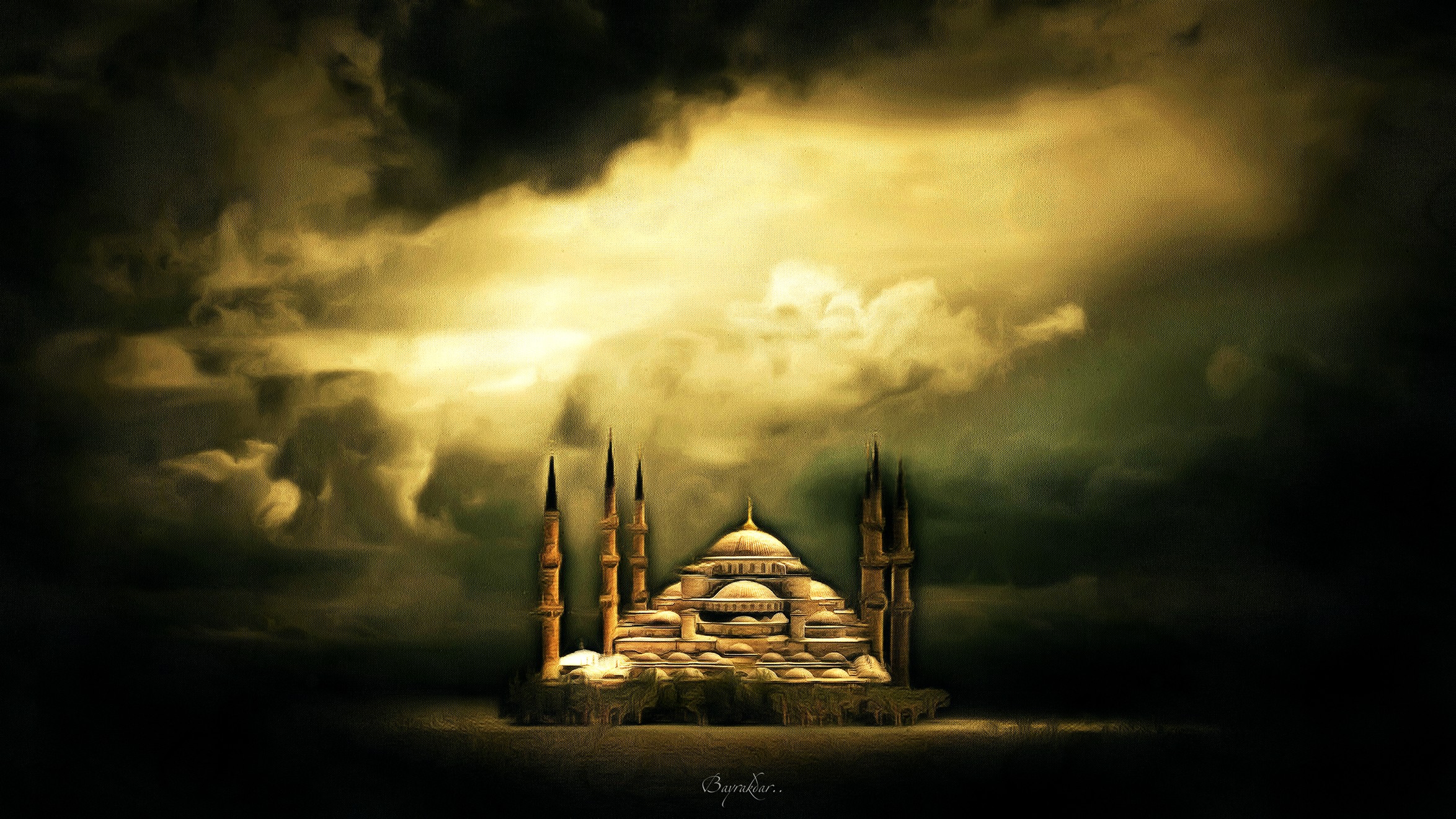 Hagia Sophia Mosque Sky Artwork 2348x1321