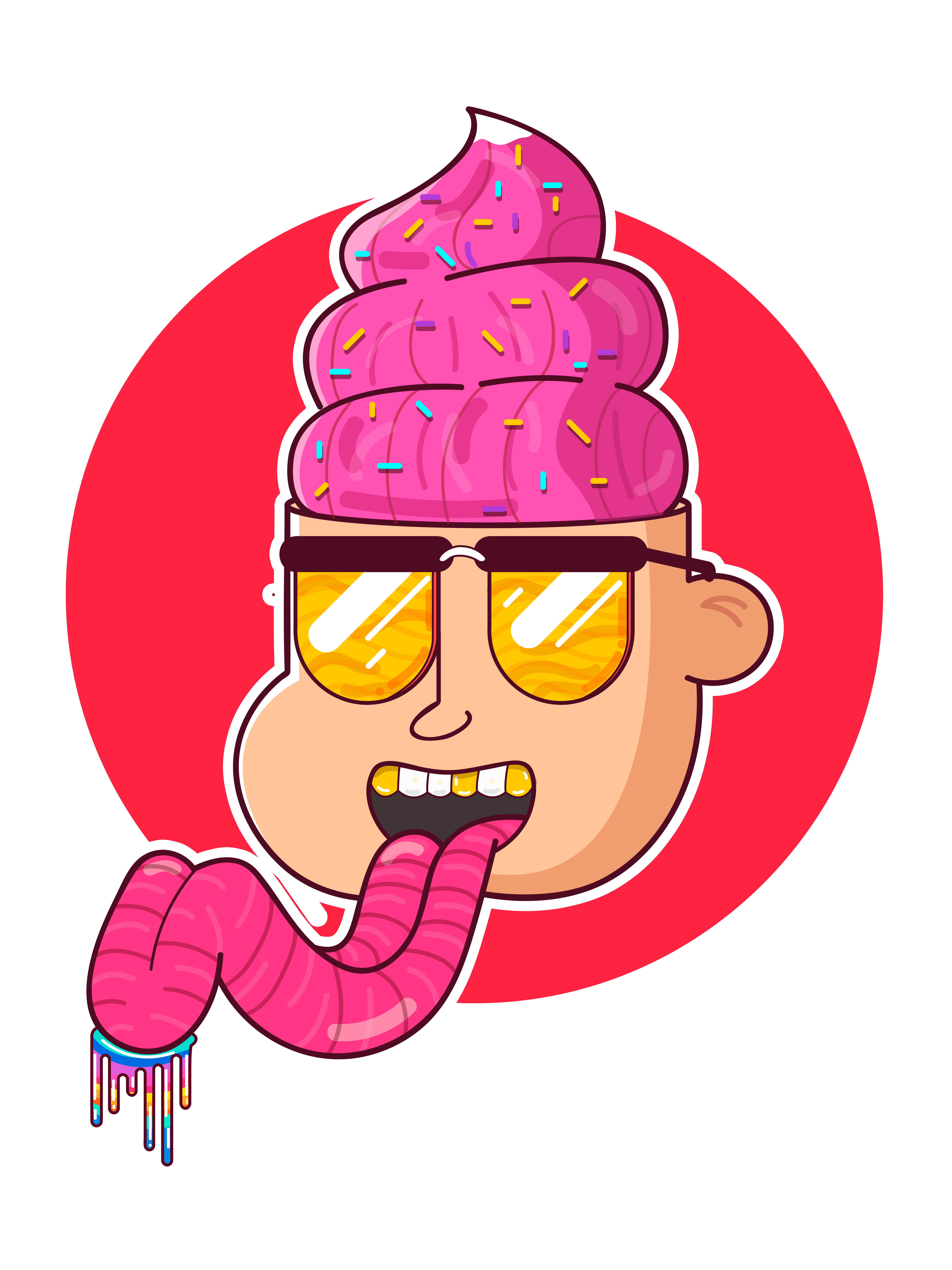 Illustration Candyman Tongue Out White Background Red Gold 5400x7200