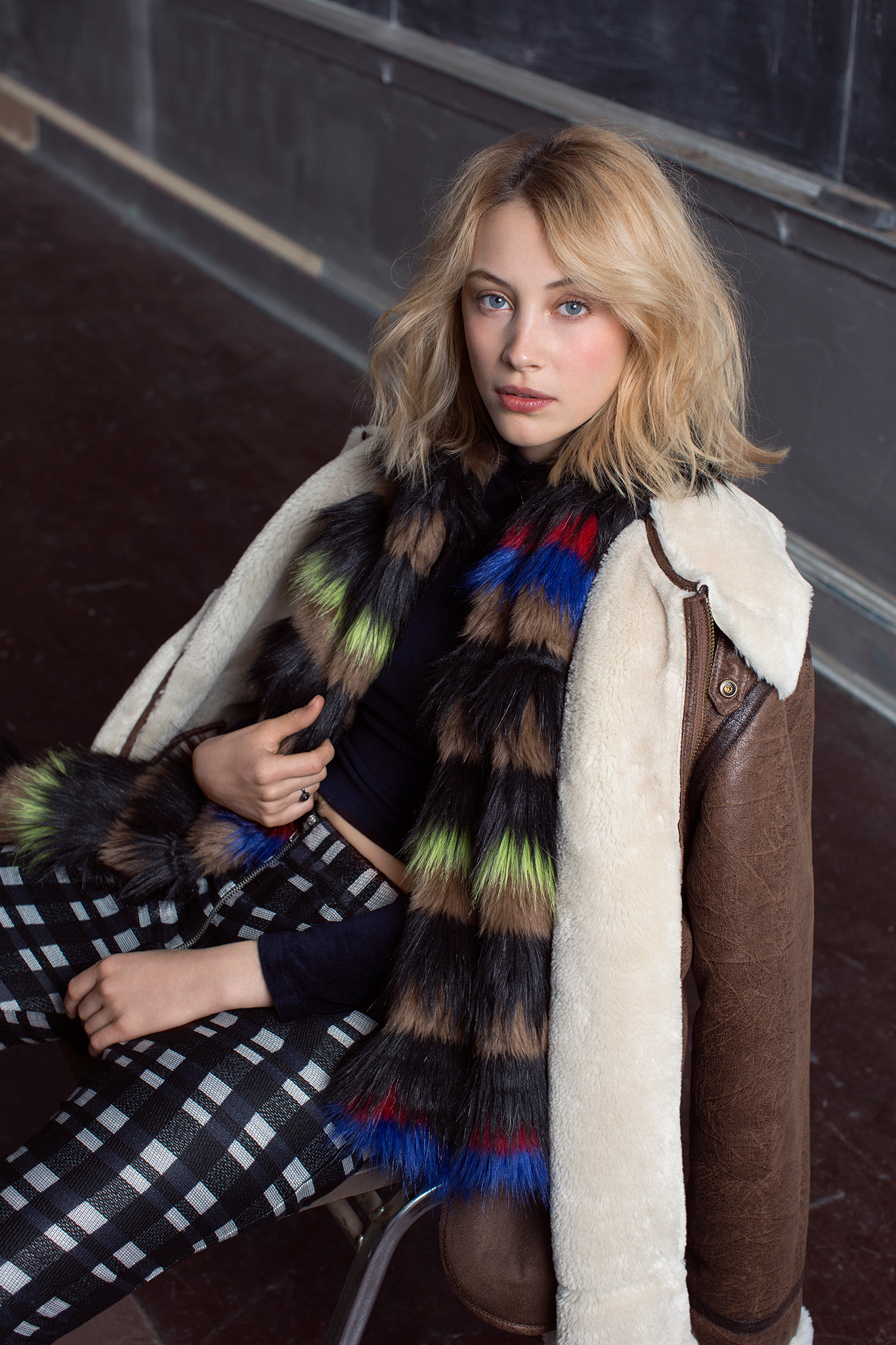 Sarah Gadon Women Actress Blonde Blue Eyes Shoulder Length Hair Fur Coats Canadian Bomber Jacket 1365x2048