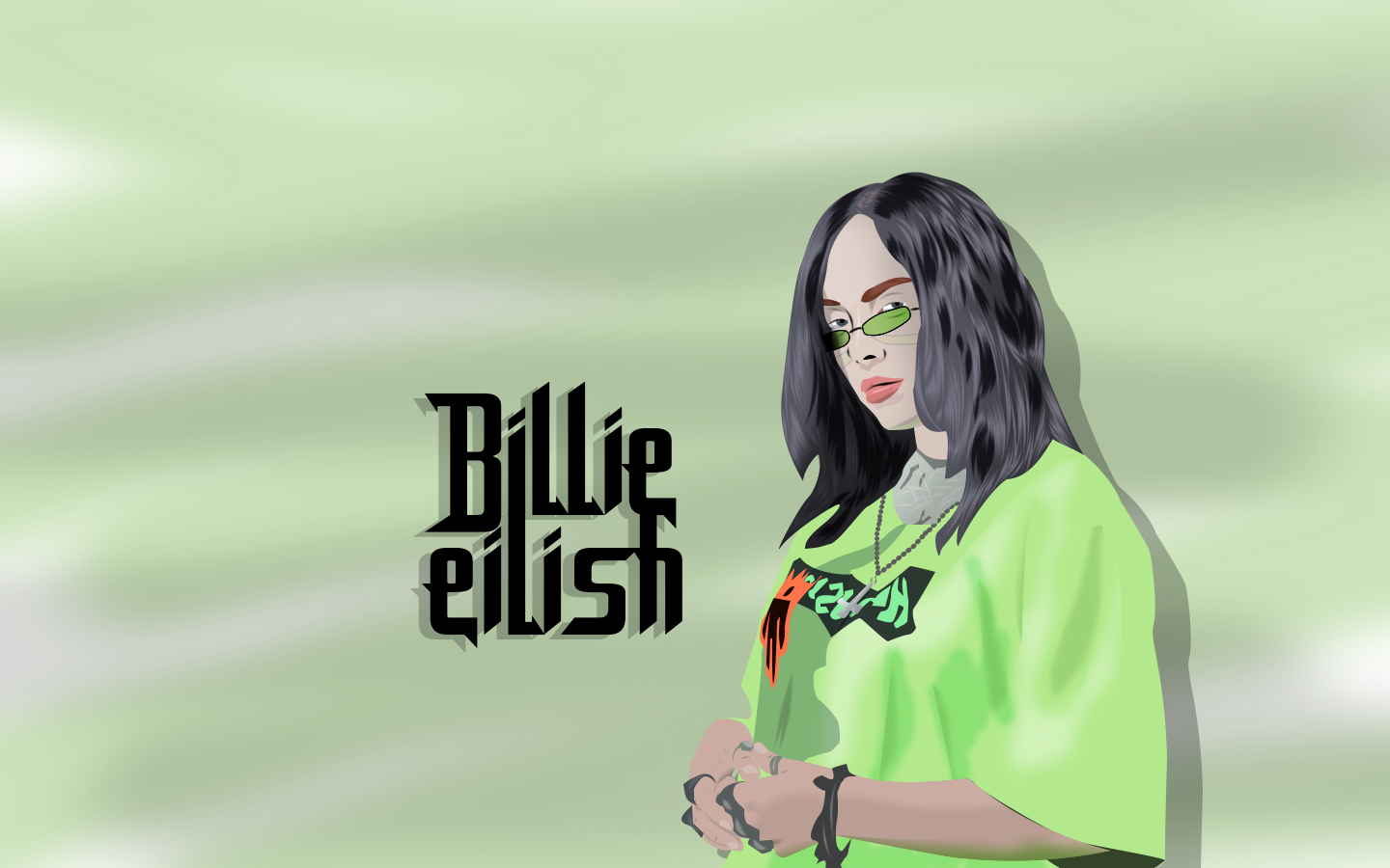 Billie Eilish Drawing Green Music Illustration Digital 1440x900