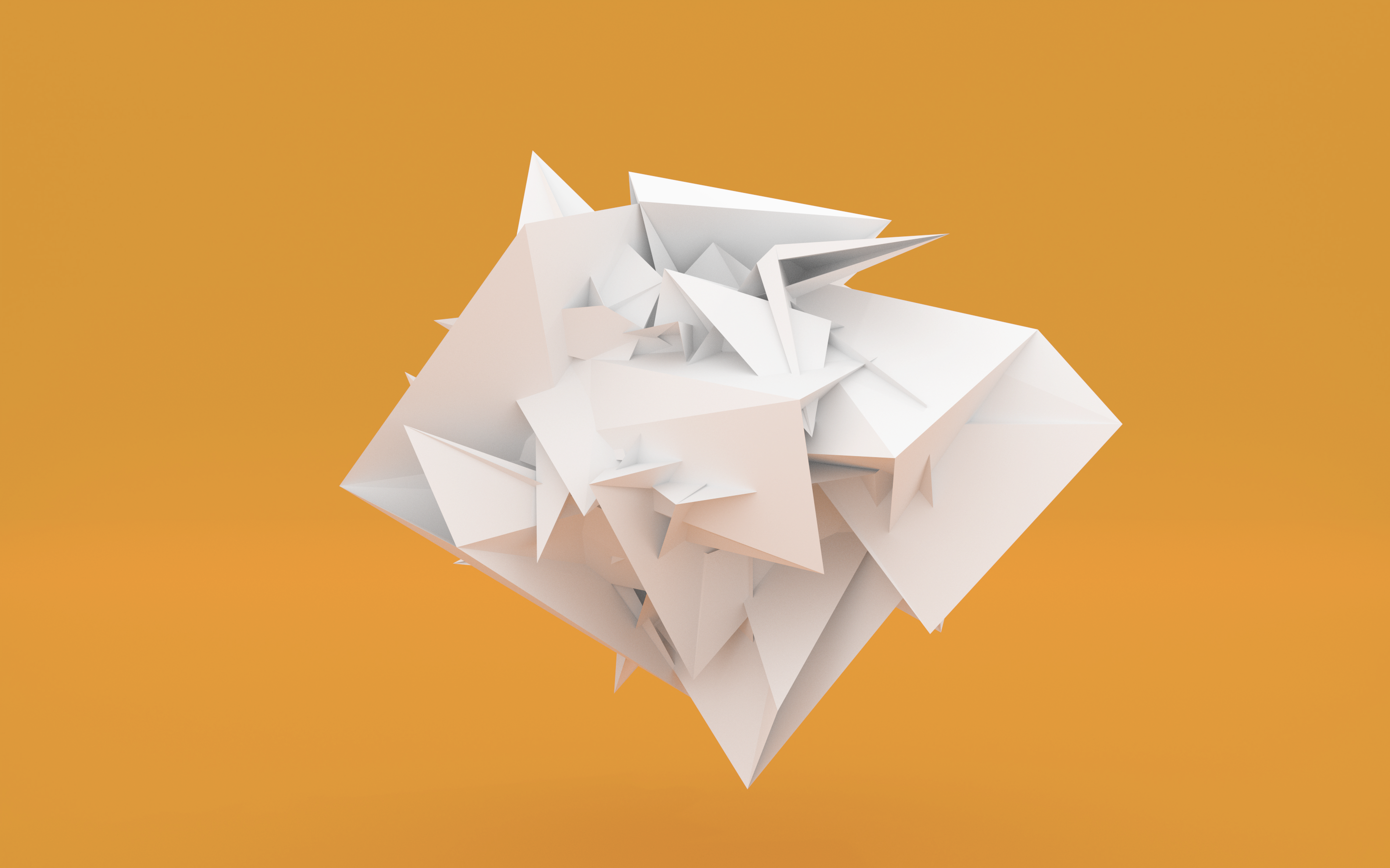 Orange Color Abstract White Minimalist Paper 3D CGi Digital Art Low Poly Facets 2880x1800