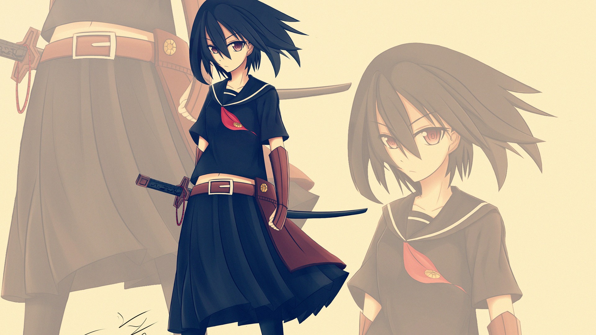 Anime Anime Girls Black Hair Katana School Uniform Simple Background Akame Ga Kill Kurome 1920x1080