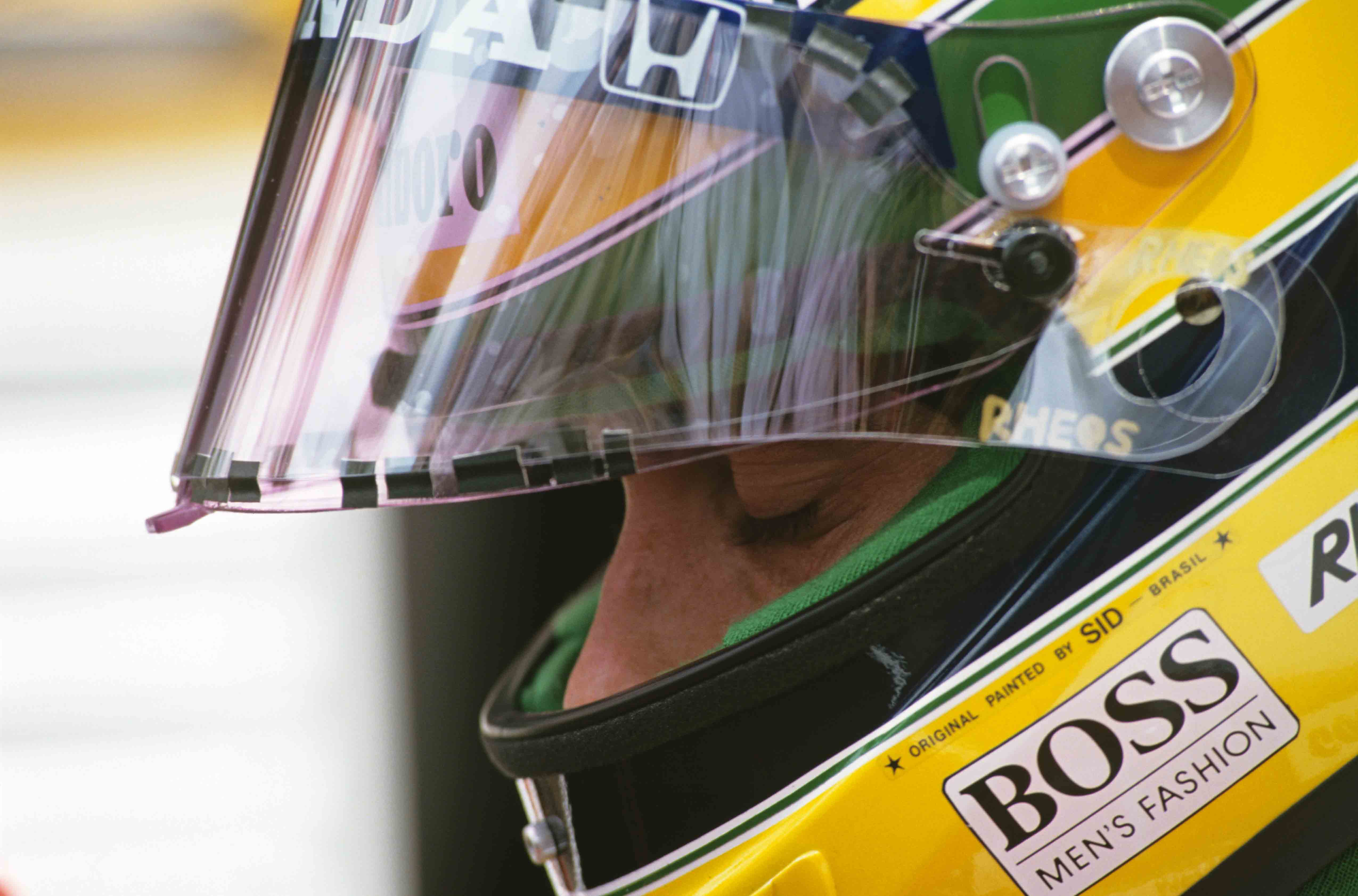 Ayrton Senna Formula 1 Sports Closed Eyes Men Helmet 5100x3365