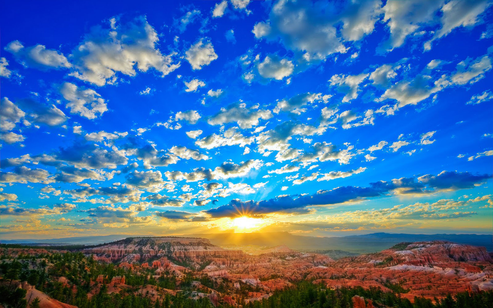 Bryce Canyon National Park Tree Sky Cloud Blue Landscape Horizon Sunbeam 1920x1200