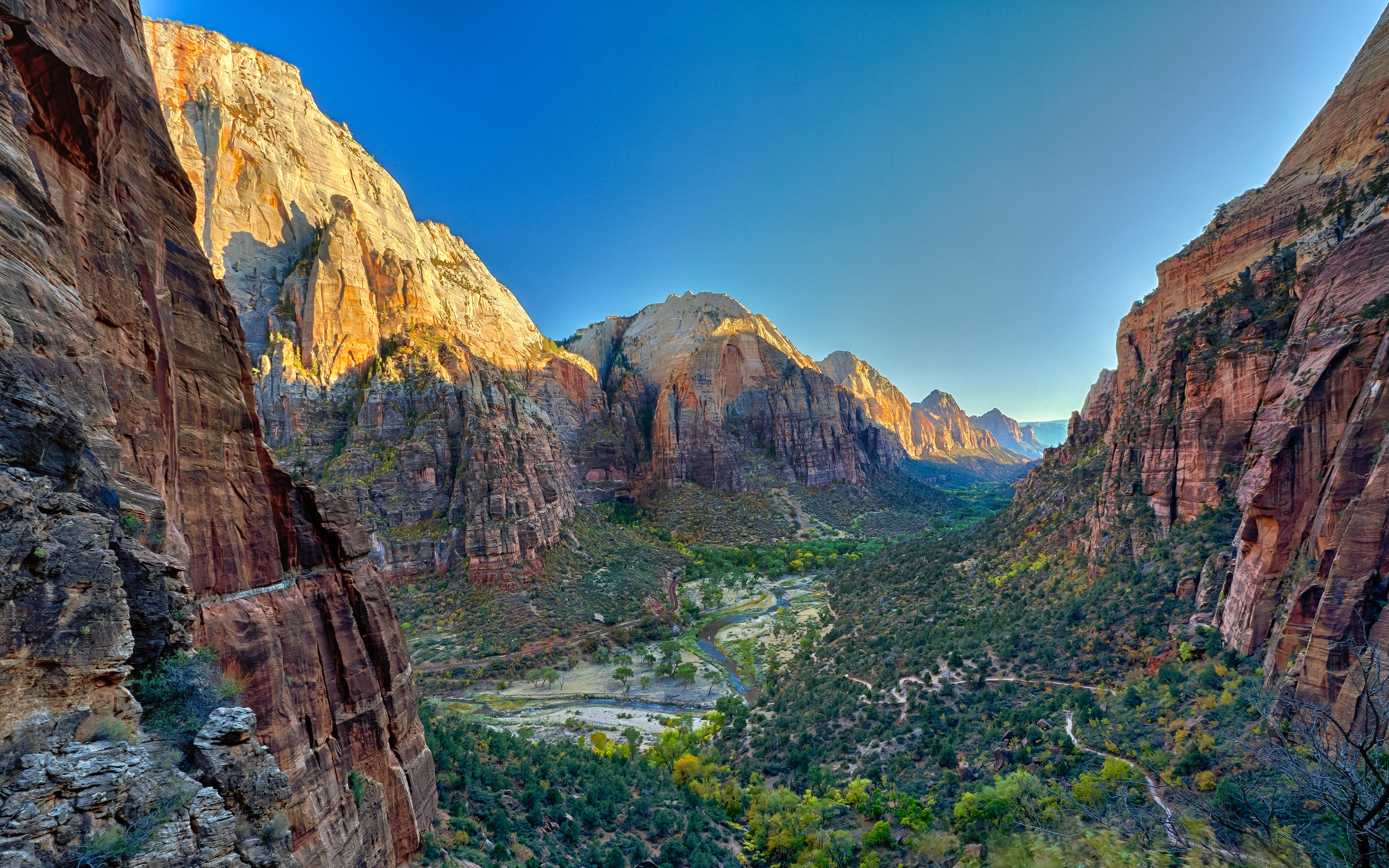 Landscape Zion National Park Valley River Mountains Without People 3840x2400