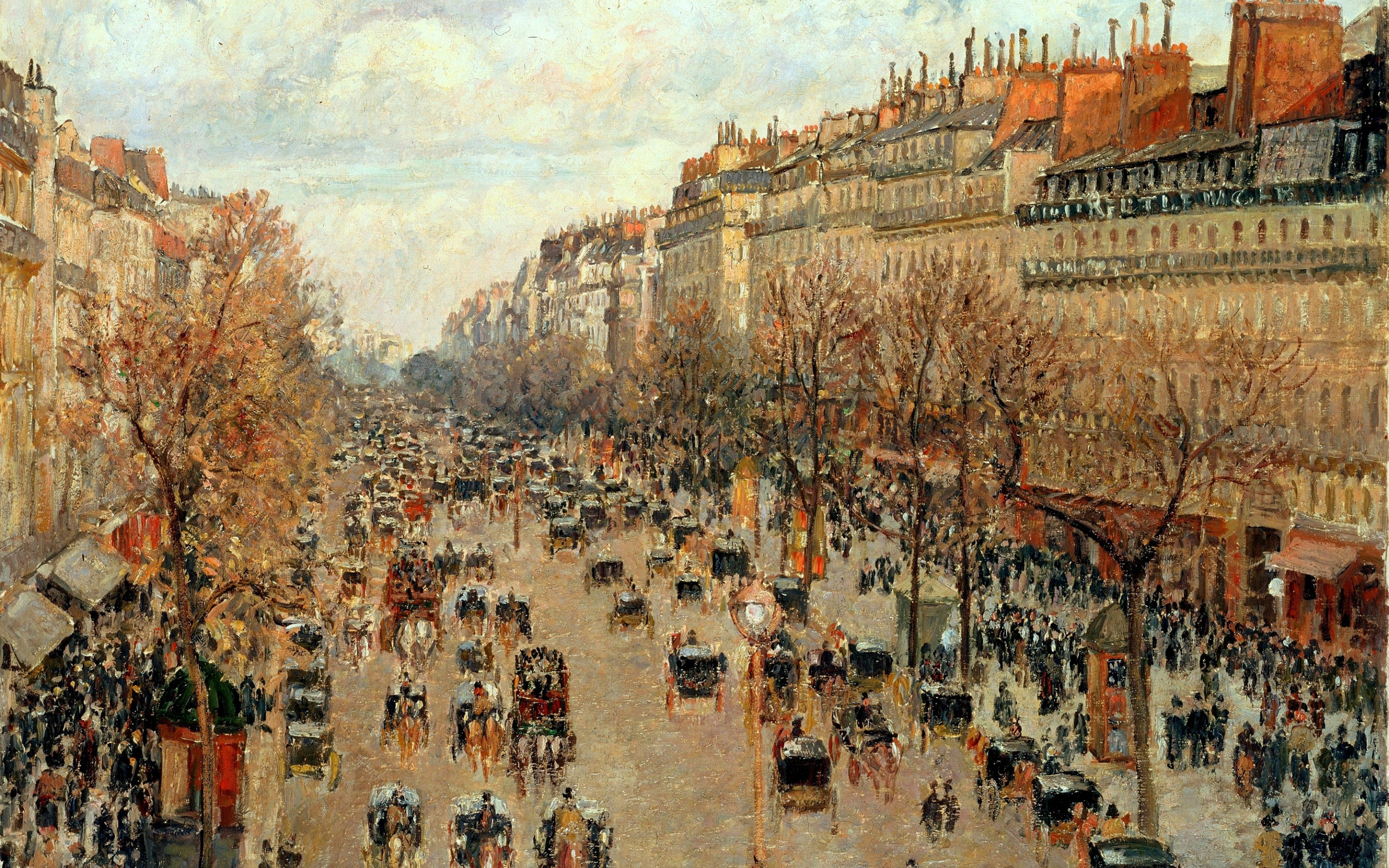 Artwork Painting Architecture Building Paris Montmartre Street People Crowds Trees Urban Horse 2880x1800