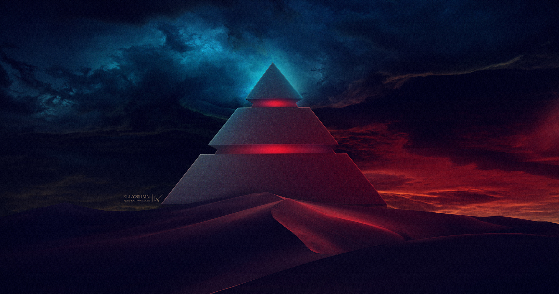 Ellysiumn Pyramid Digital Art Sky Dark Red Blue Black Artwork DeviantArt 1920x1009