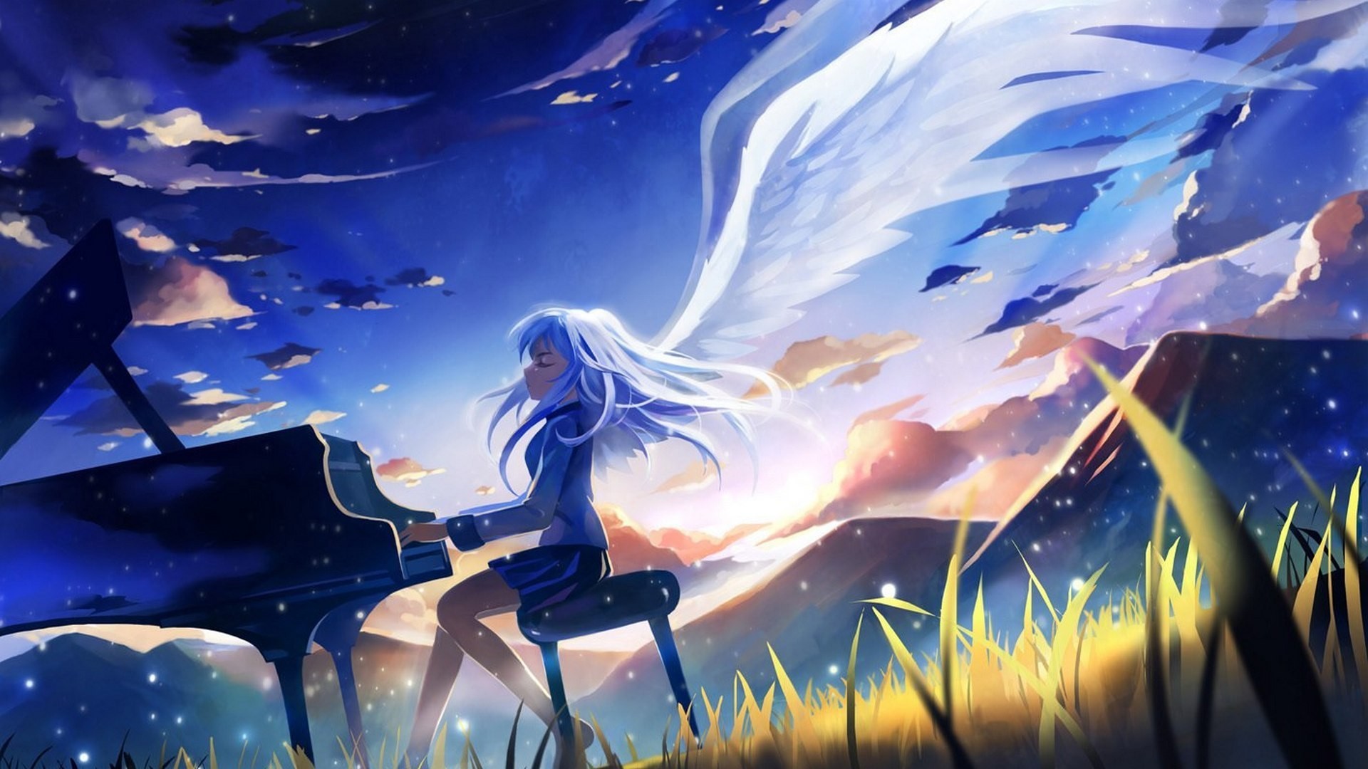 Angel Beats Anime Girls Piano Angel Tachibana Kanade Anime Manga Wings Music 1920x1080