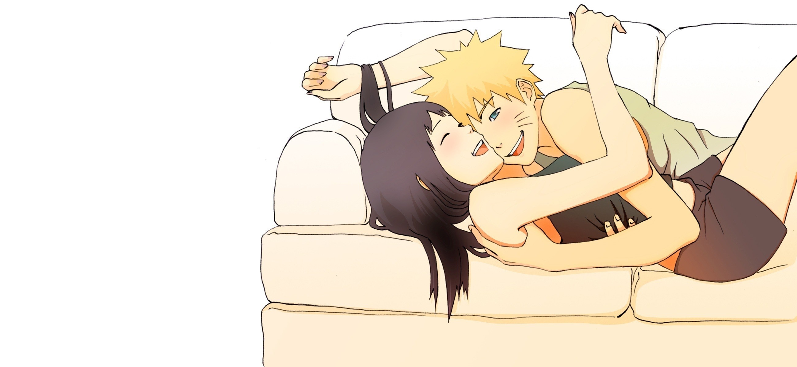 Uzumaki Naruto Hyuuga Hinata Anime Girls Anime Boys Couch Anime 2600x1200