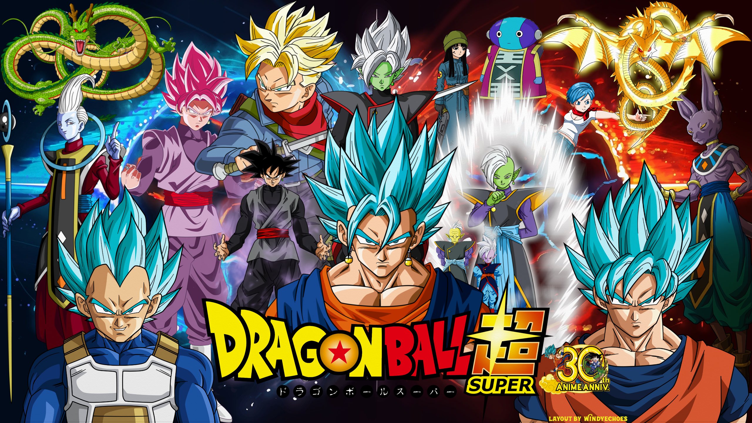 Whis Dragon Ball Shenron Dragon Ball Zarama Dragon Ball Goku SSGSS Goku SSGSS Vegeta SSGSS Vegito Ve 2560x1440