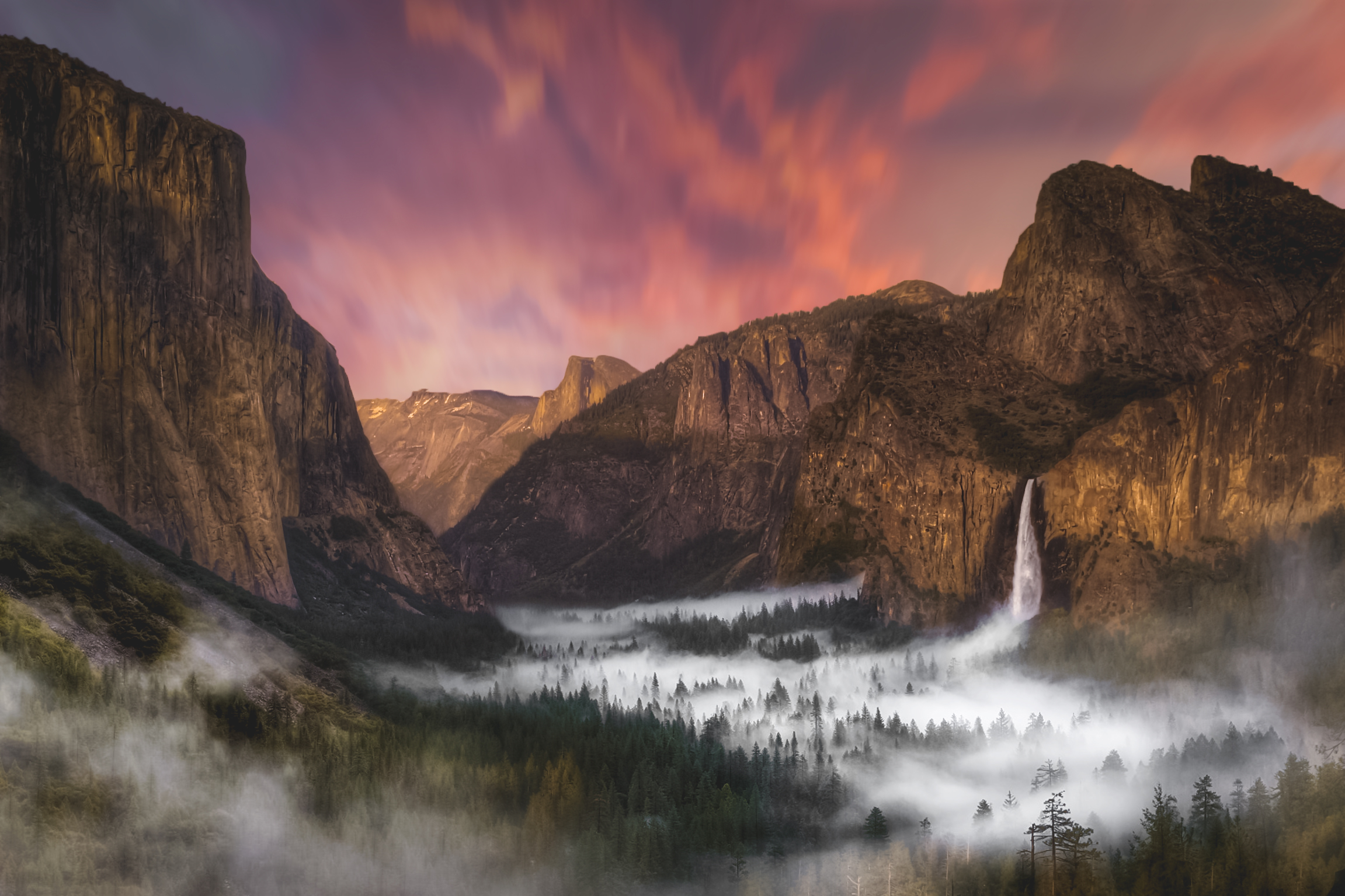 Yosemite National Park Yosemite Valley Nature Mountains Clouds Mist Trees Forest 2303x1535