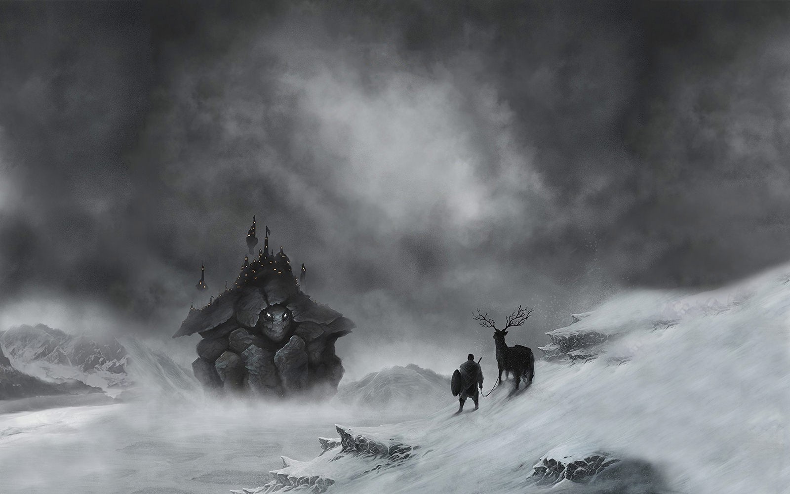 Return To Ommadawn Mike Oldfield Fantasy Art Monochrome 1600x1000