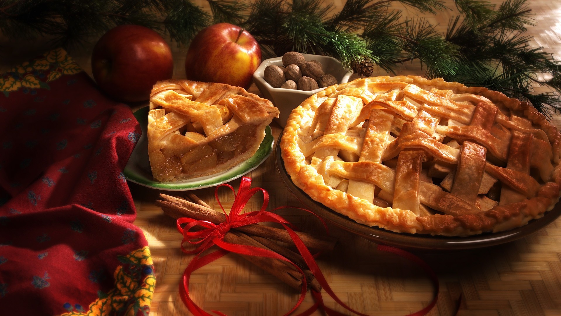 Food Dessert Pies Apples Ribbon 1920x1080