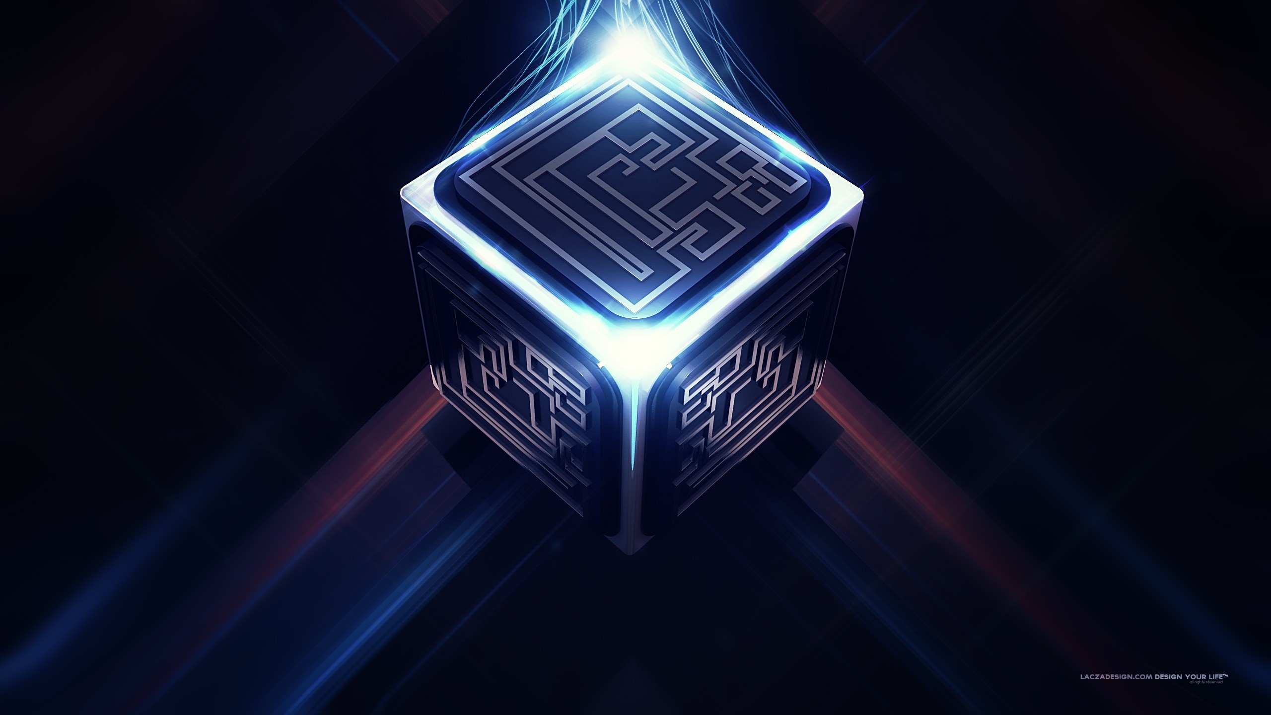Futuristic Cube Artwork Lacza Glowing Digital Art Abstract 3D Fantasy Art Science Fiction Pattern Ar 2560x1440