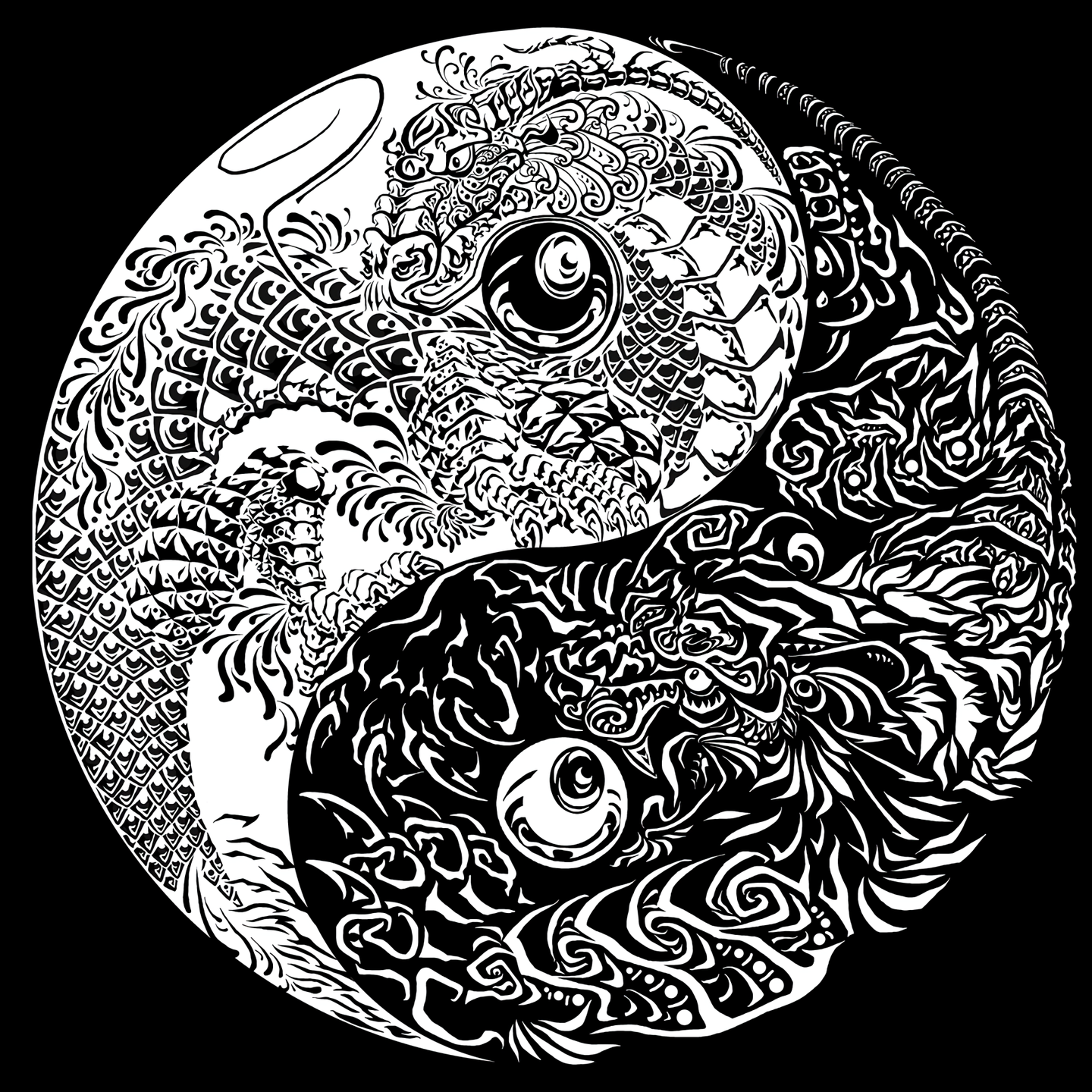 Yin And Yang Symbols Monochrome 1440x1440