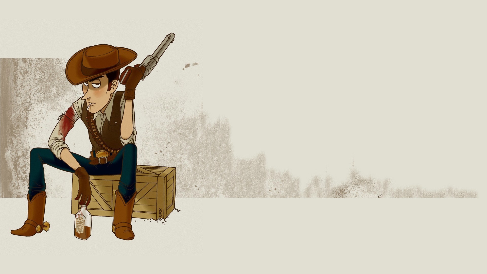 Toy Story Sheriff Woody Fan Art Artwork Alcohol Bottles Cowboys Revolver Simple Background 1920x1080