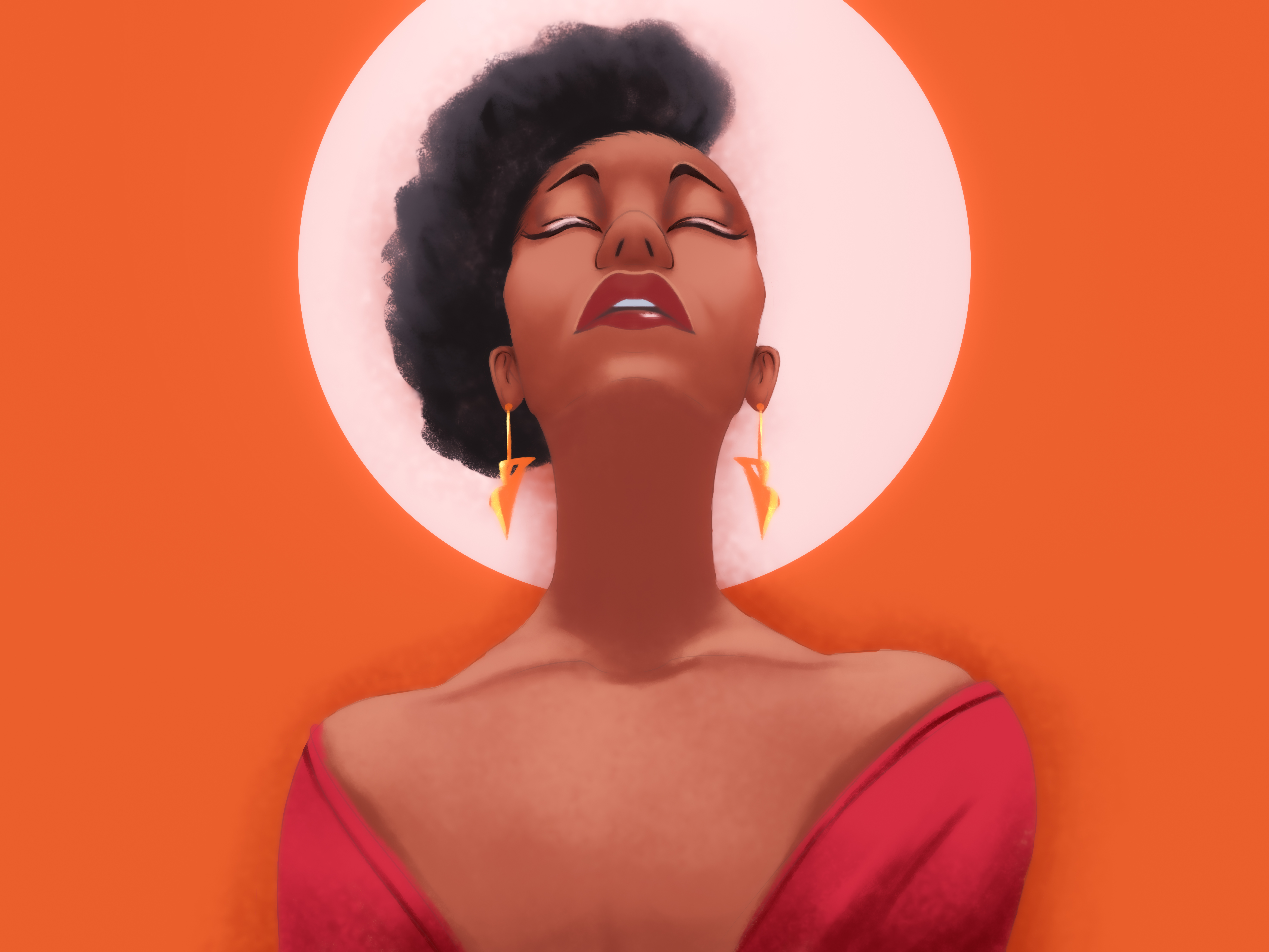 Glowing Orange Background Moon Afro Artwork Women Earring 7200x5400