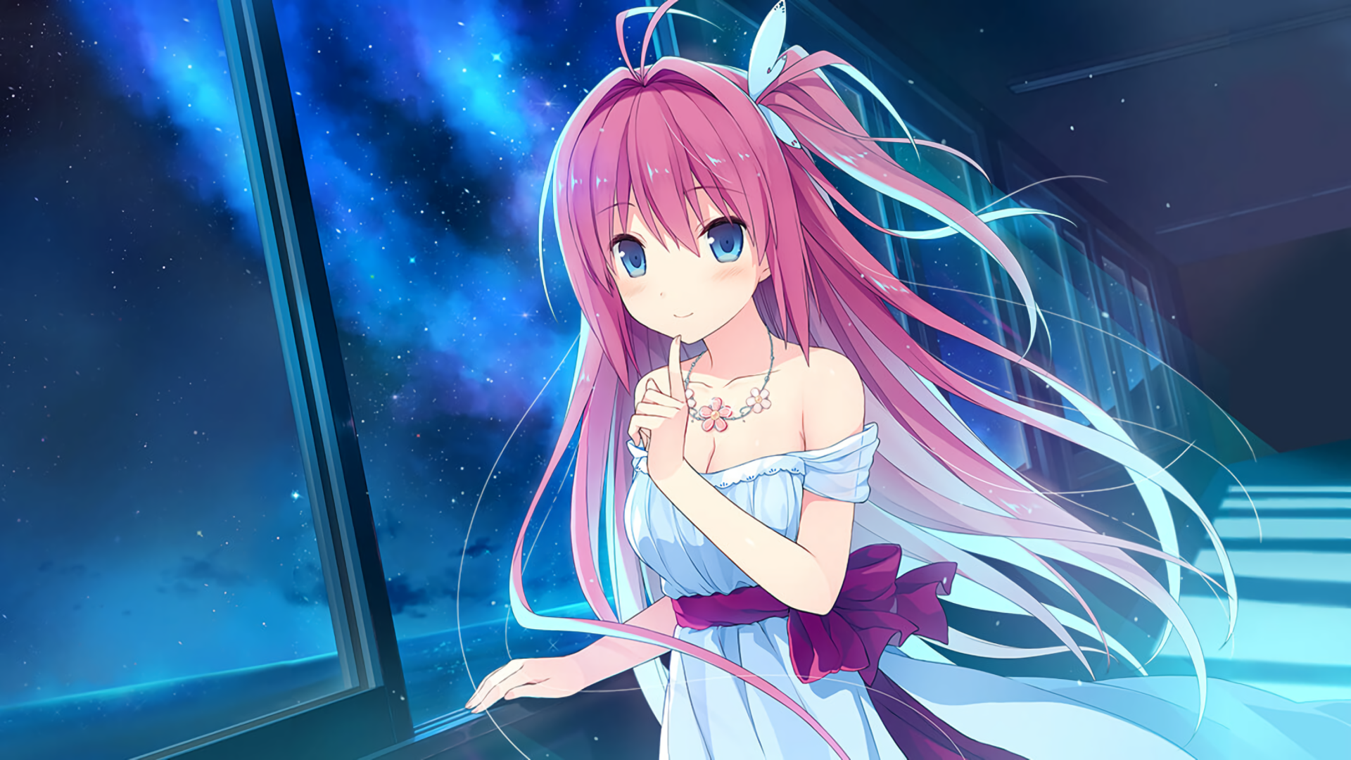 Anime Anime Girls Ao No Kanata No Four Rhythm Kurashina Asuka Long Hair Pink Hair Blue Eyes Looking  1920x1080