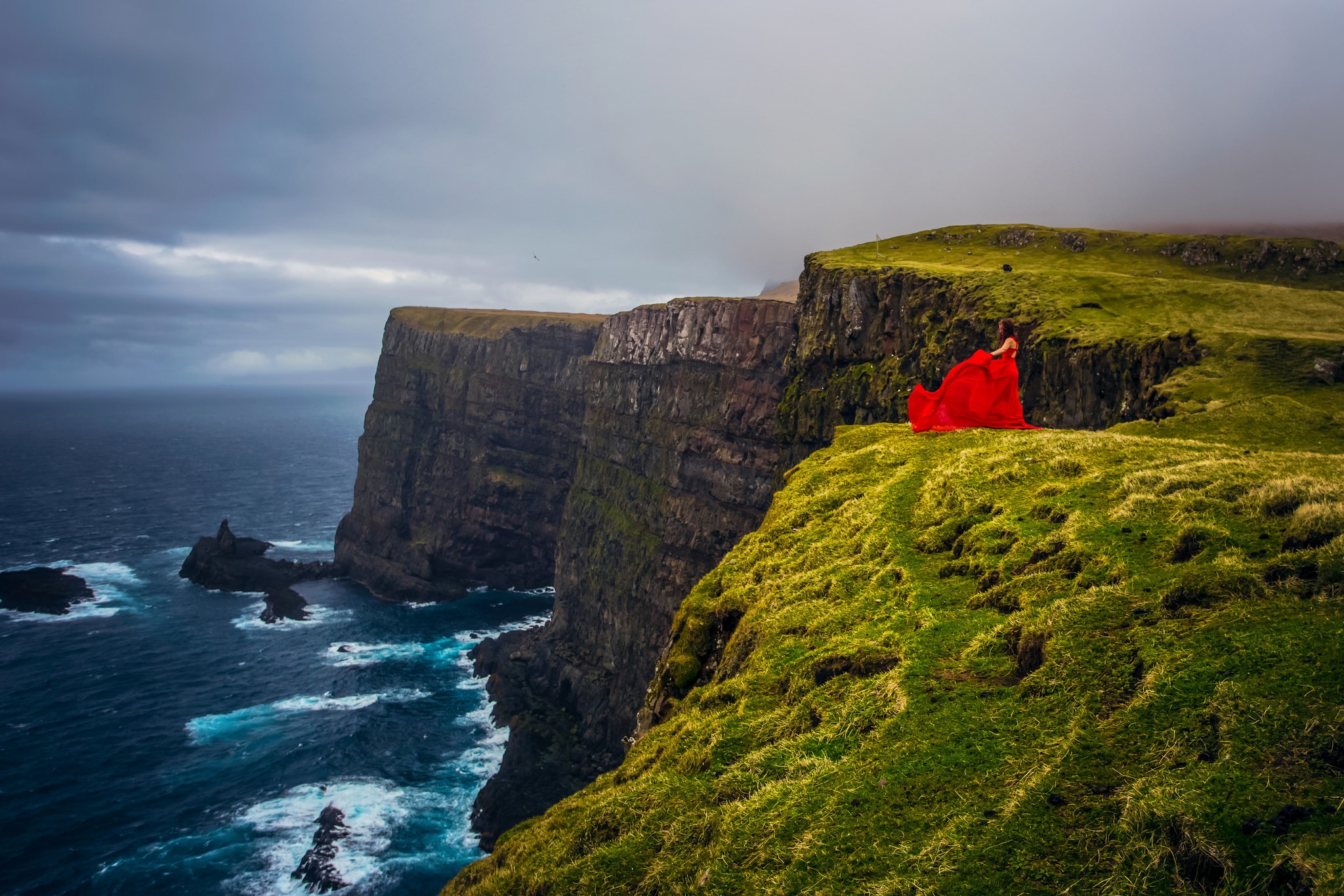 Faroe Islands Women Cliff Nature Coast 2048x1365