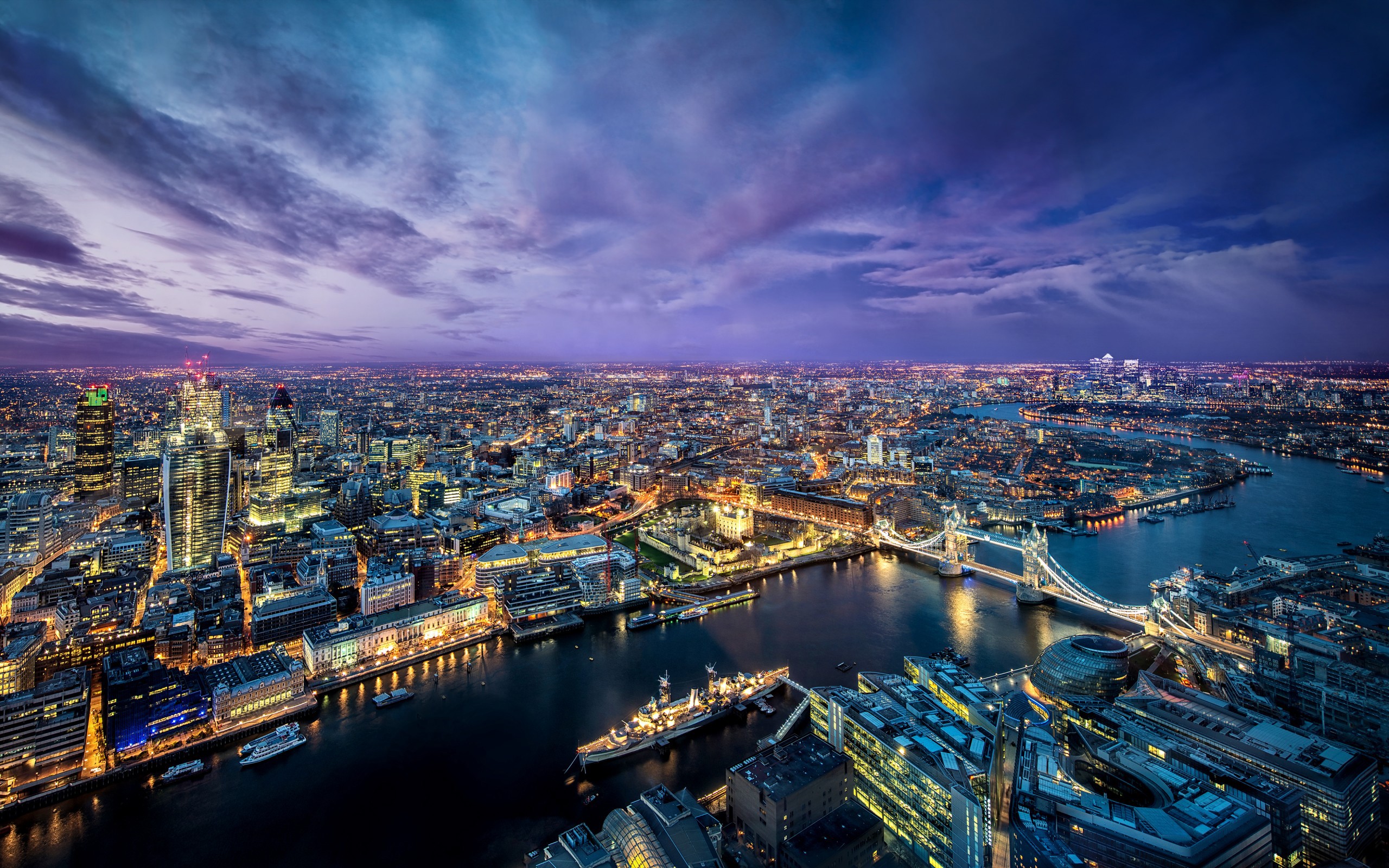 London England City Cityscape River River Thames Bridge Night 2560x1600
