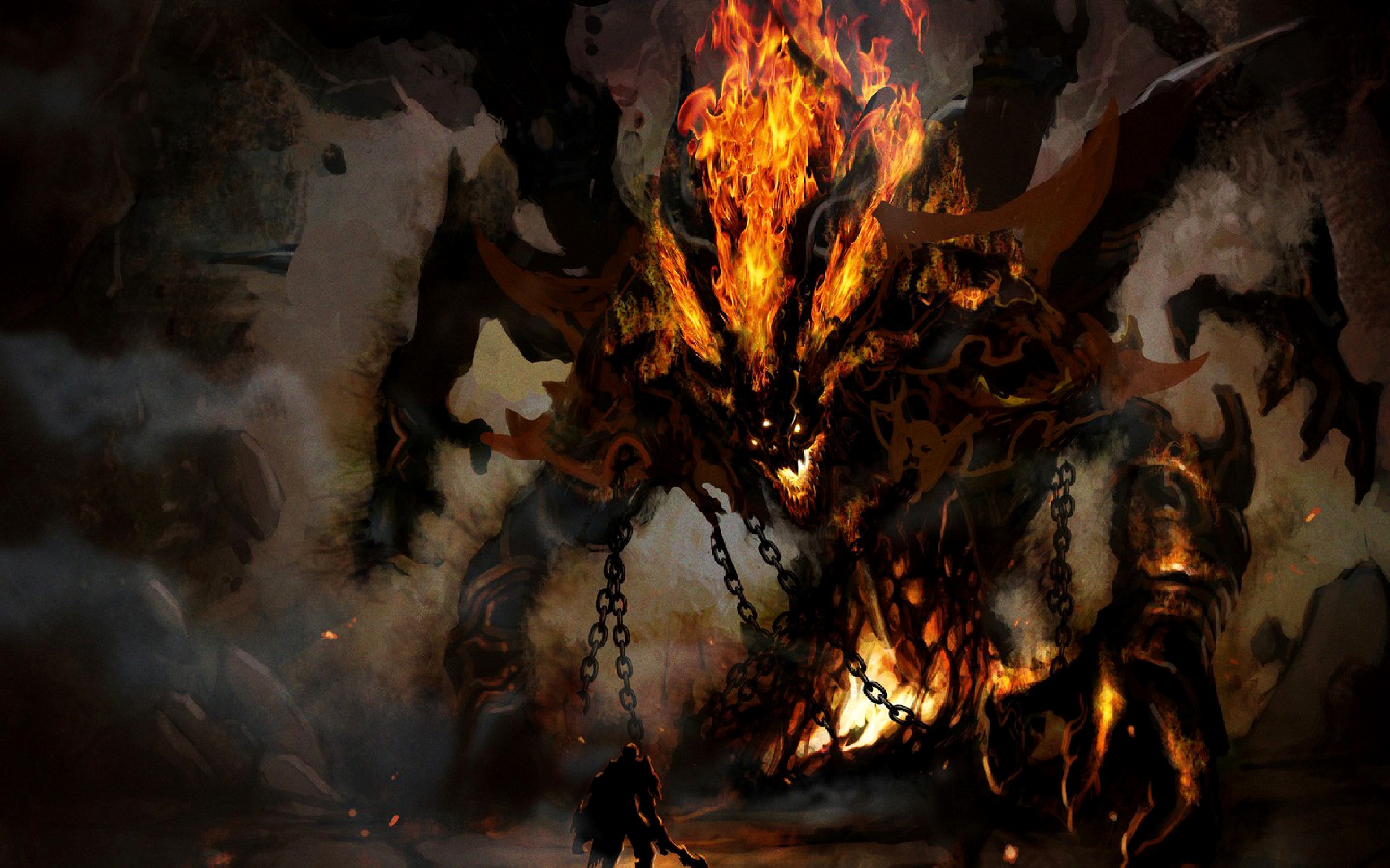 Video Games Creature Balrog Fire Chains Fantasy Art 3456x2160