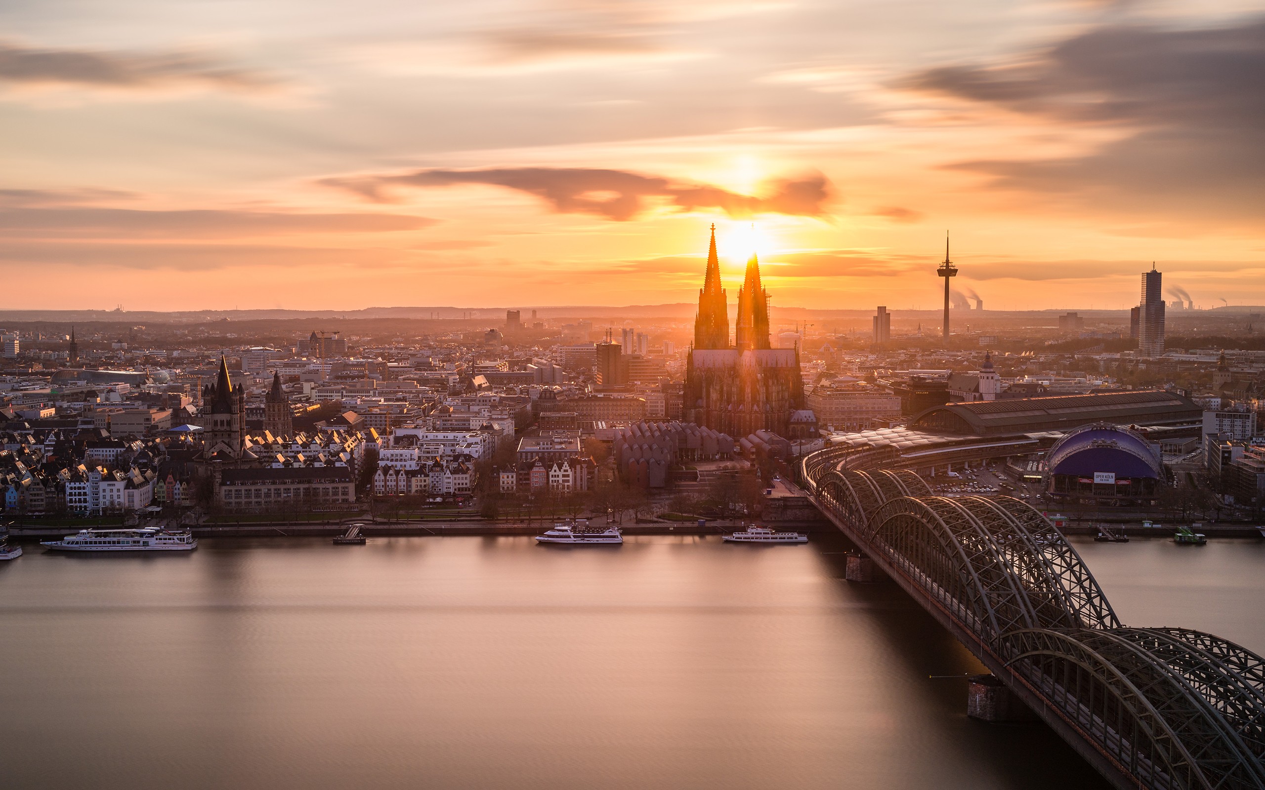 Cologne Germany Sunset Cologne Cathedral Rhein 2560x1600