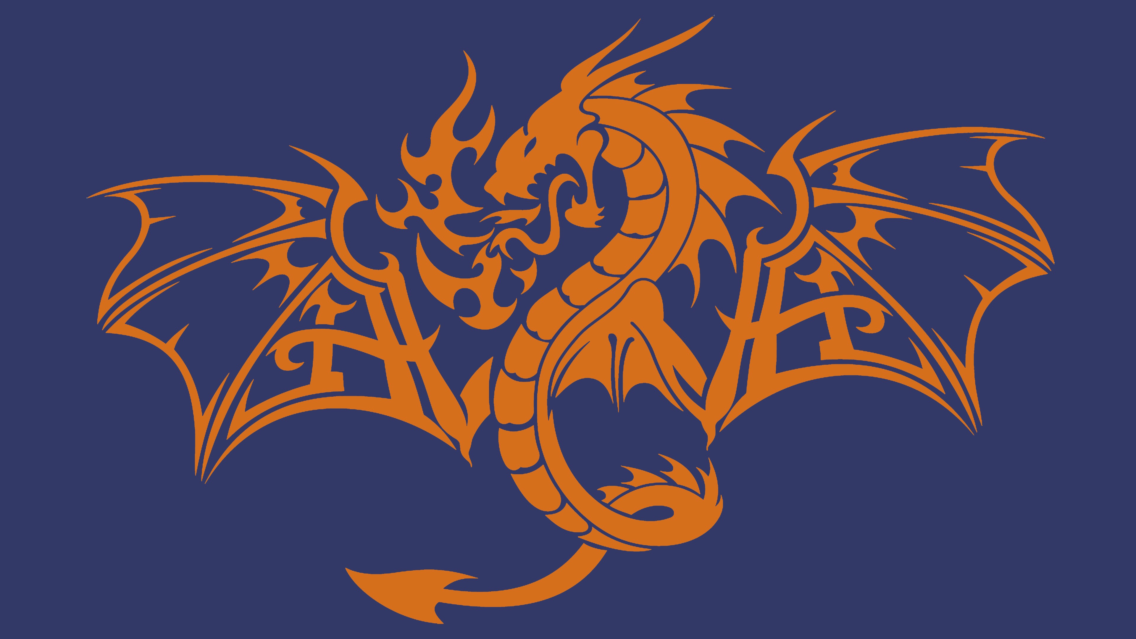 Dragon Tribal Creature Abstract Blue Background Orange Fantasy Art Simple Background 3840x2160