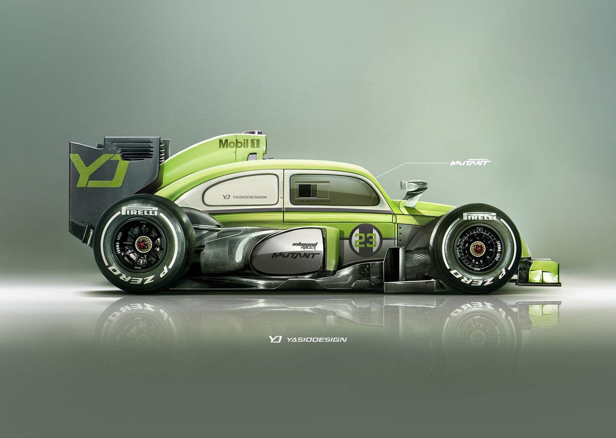 Car YASiDDESiGN Render Artwork Formula 1 Volkswagen Volkswagen Beetle Pirelli Race Cars 2000x1423