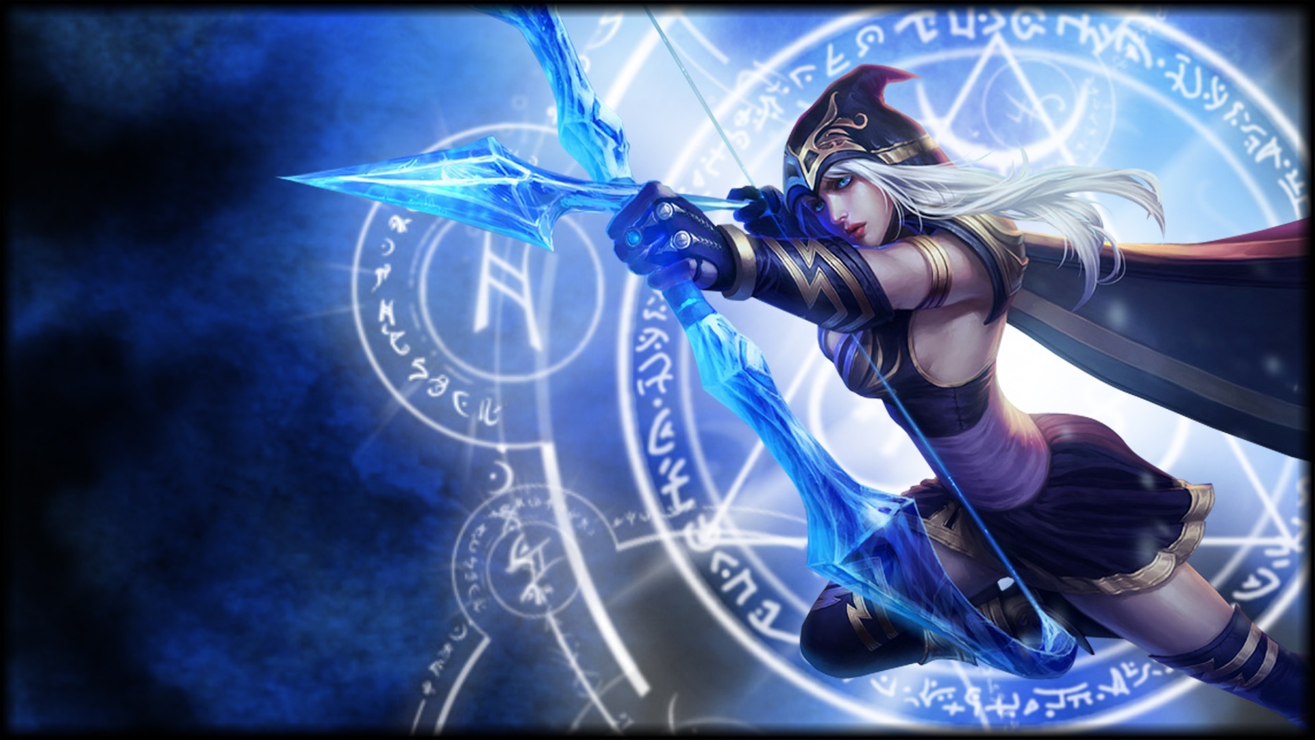 Bow Anime Anime Ashe League Of Legends Video Games Fantasy Girl Blue Cyan 1920x1080