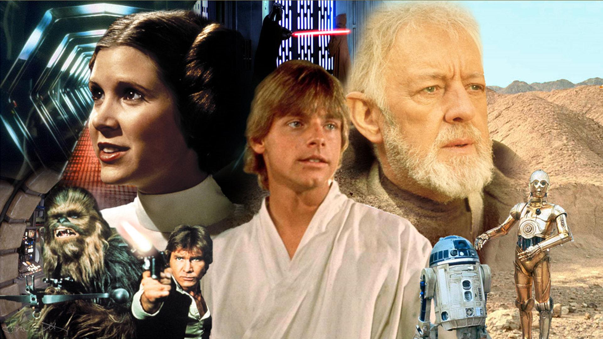 Chewbacca Han Solo Harrison Ford Carrie Fisher Princess Leia Obi Wan Kenobi R2 D2 C 3PO Alec Guinnes 1920x1080