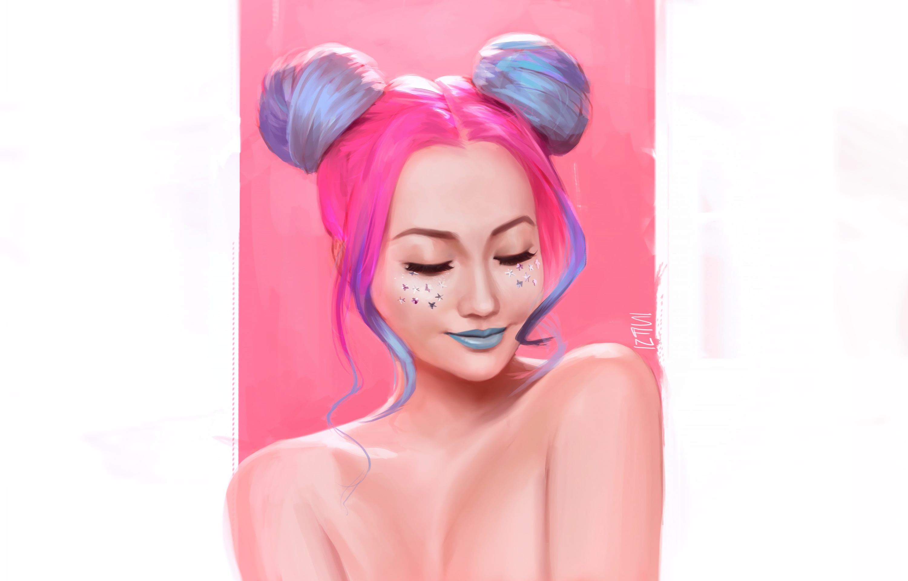 Soufiane Idrassi Women Pink Hair Artwork Portrait 3000x1920