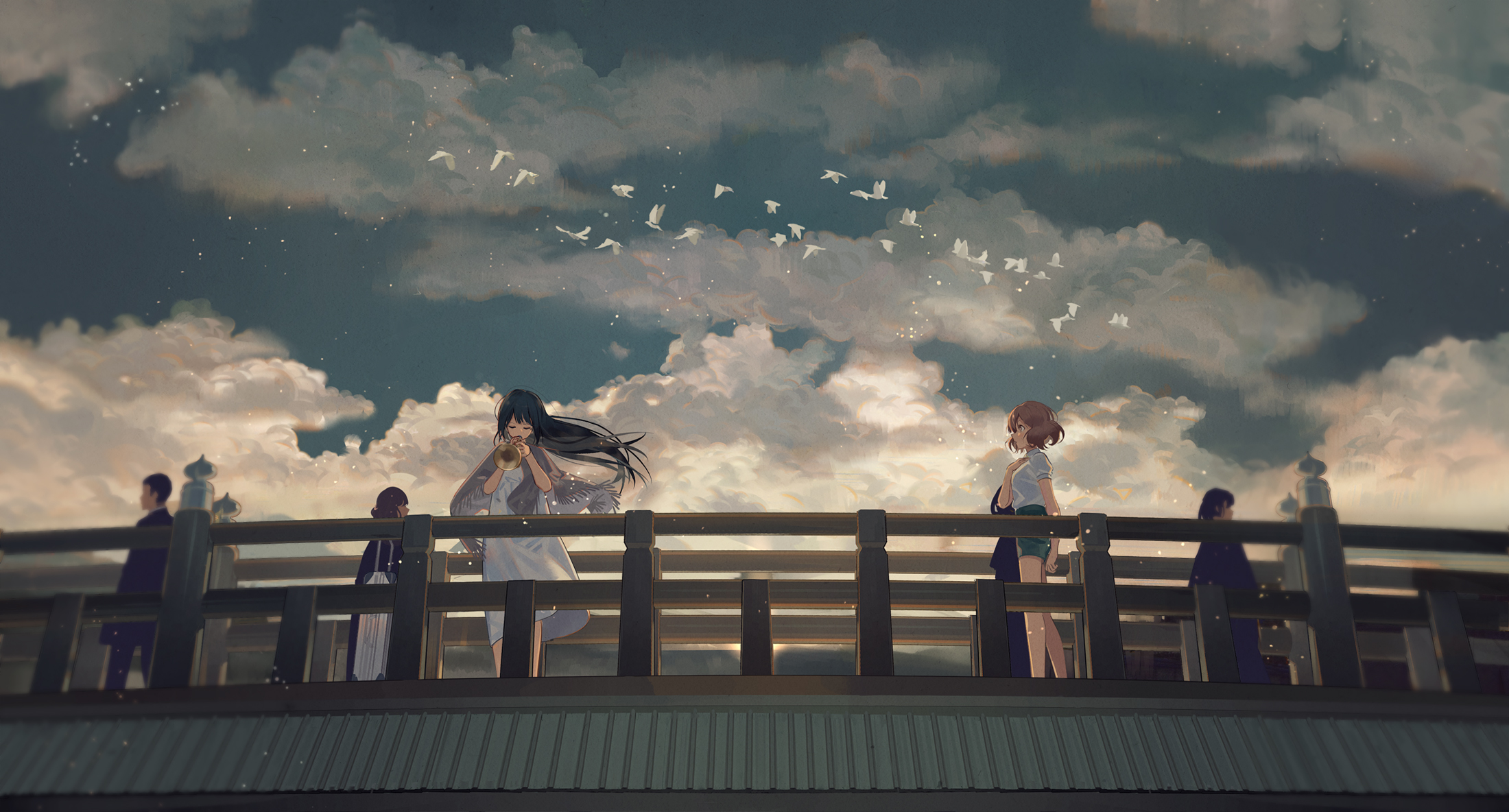 HD wallpaper: anime couple, bridge, slice of life, trip, front view, women  | Wallpaper Flare