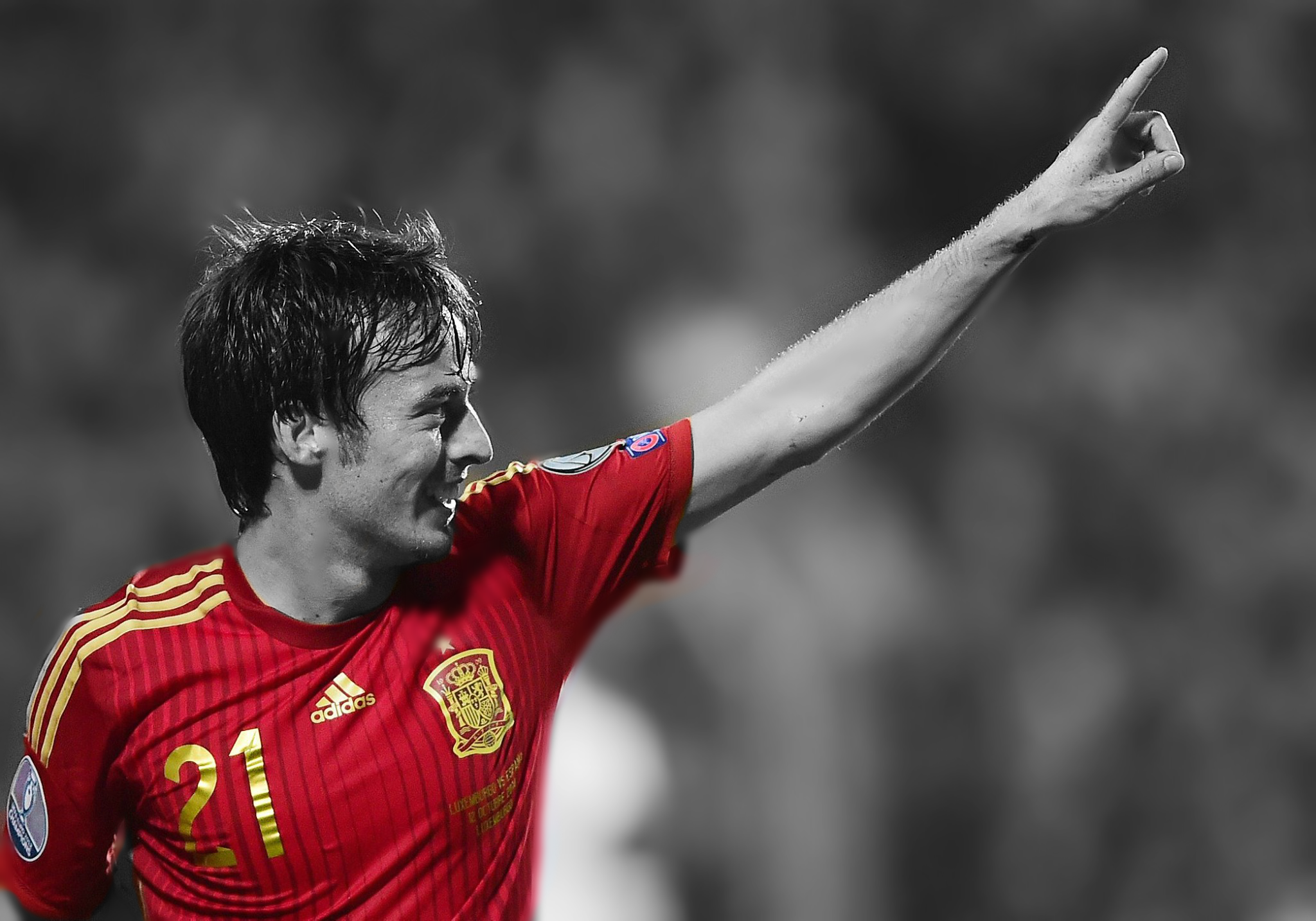 David Silva Footballers Selective Coloring Soccer Men Sport 2048x1434