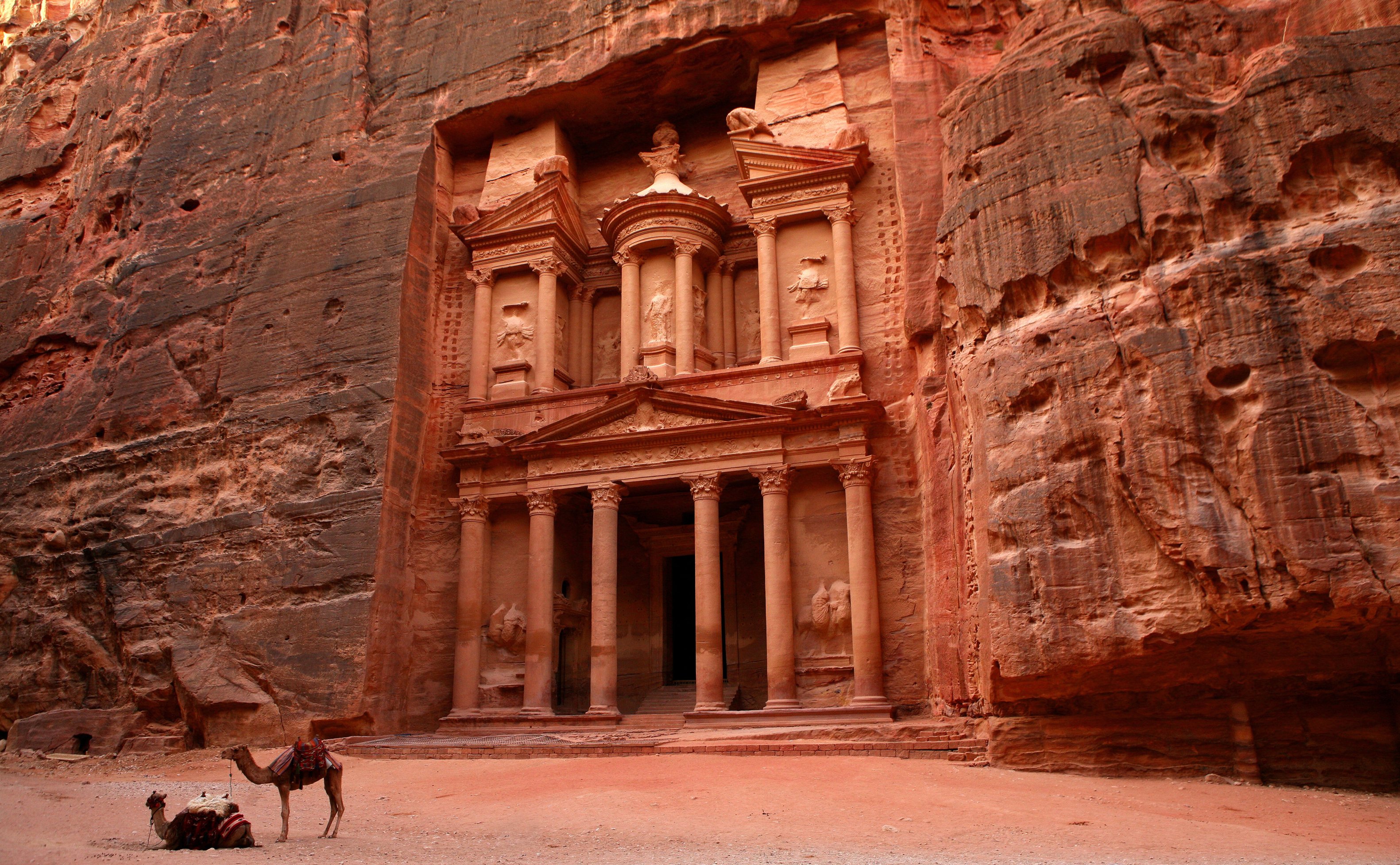 Nature Landscape Desert Sand Petra Jordan Country Camels Temple Historic Ancient Architecture Rock C 3162x1953