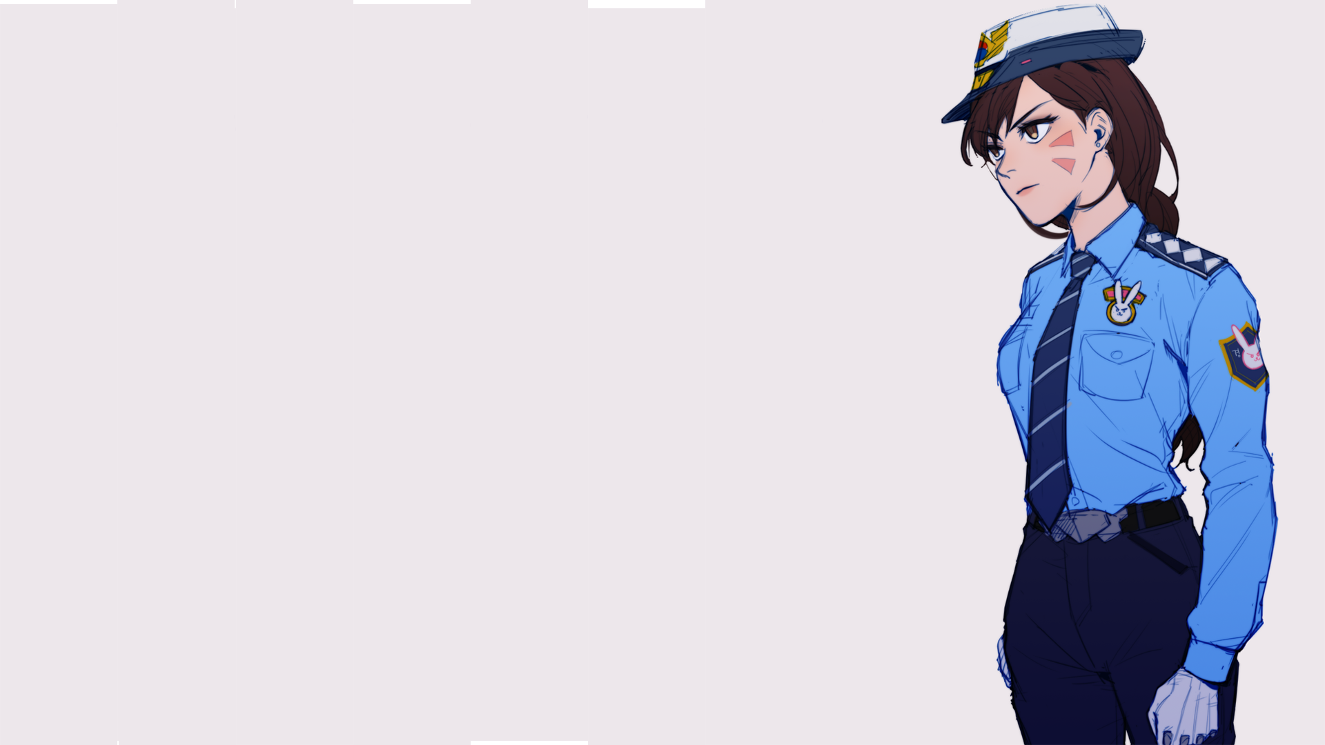 D Va Overwatch Overwatch Anime Girls Anime Police Women Uniform Tie Hat Simple Background 1920x1080