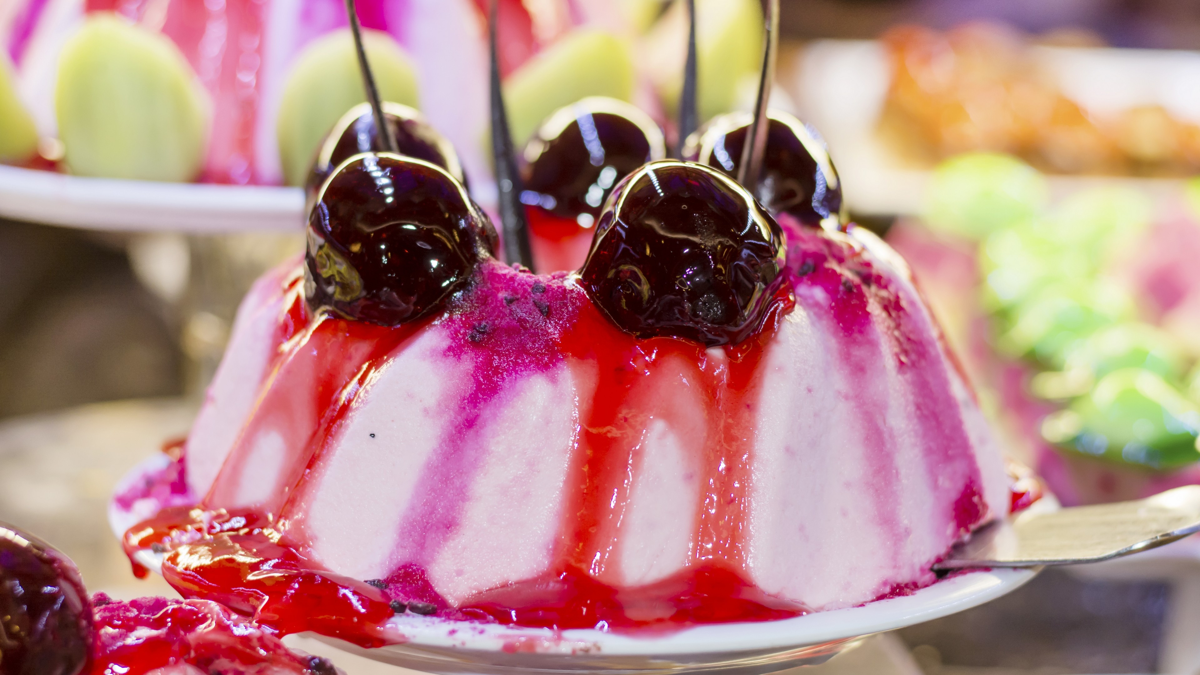 Food Dessert Pudding Cherries Sweets Red 3840x2160