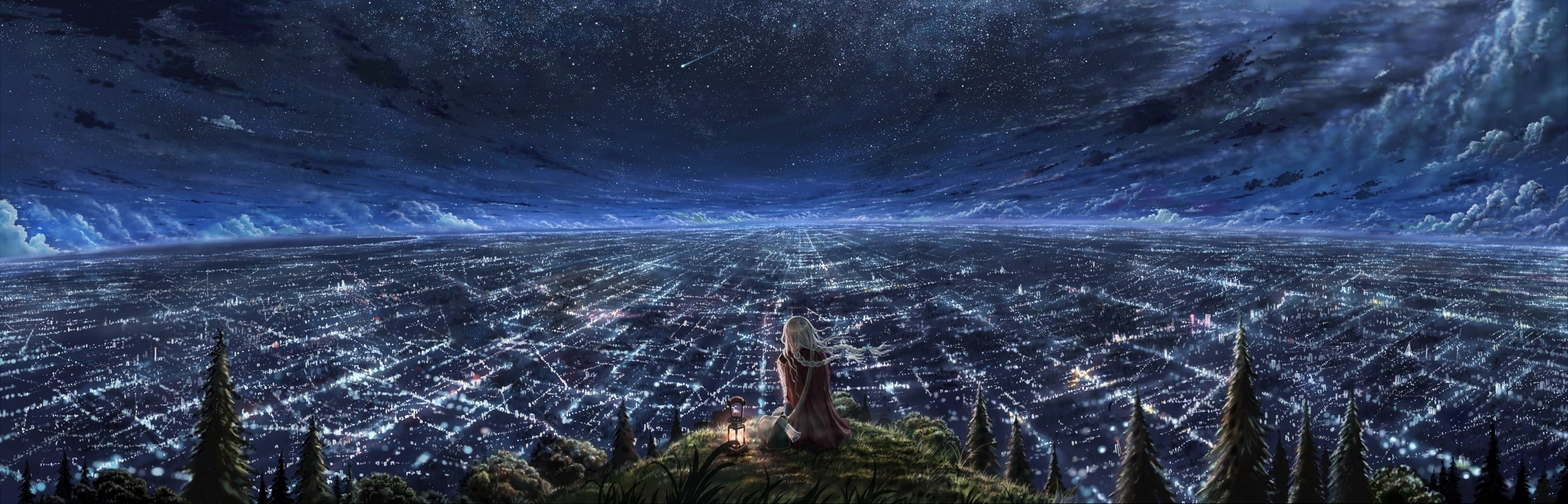Cityscape Anime Girls Sky Stars Panorama Anime Wallpaper Resolution 31x1024 Id Wallha Com