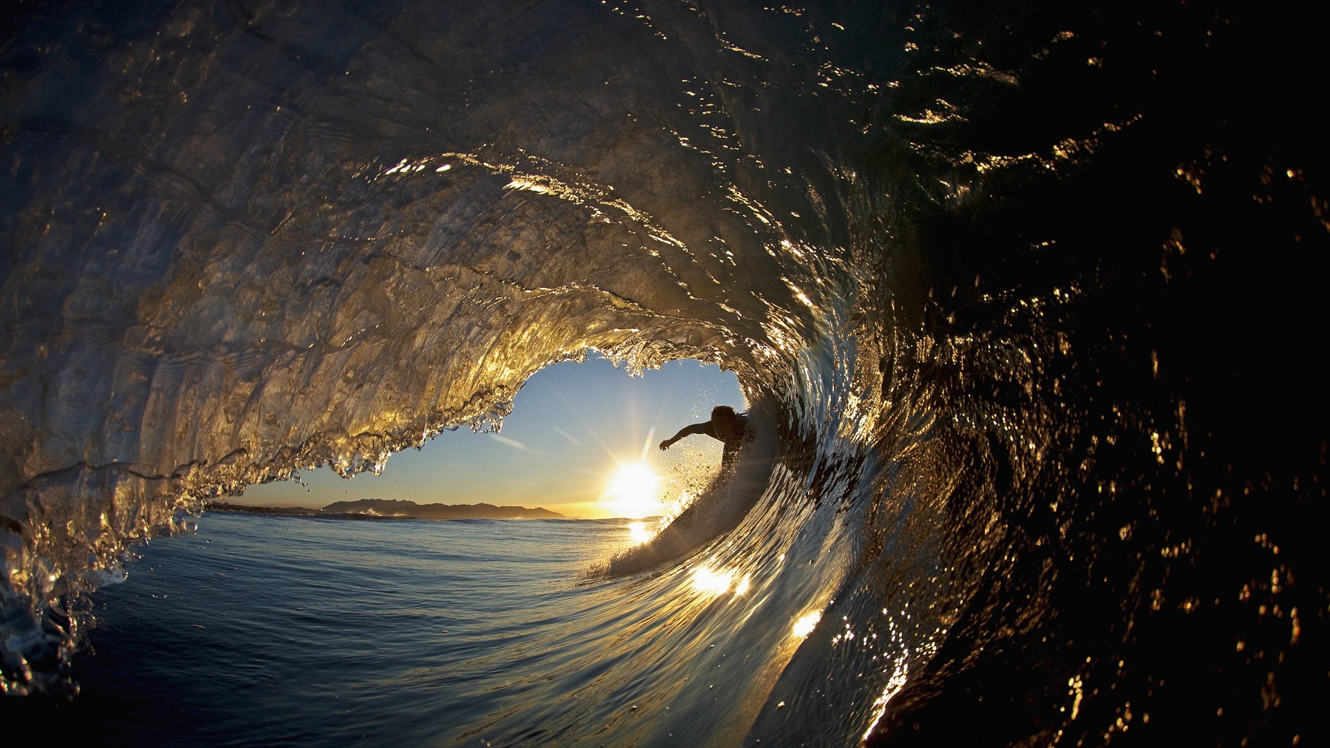 Sunset Surfers Waves Surfing Water Sun Reflection Sport 1920x1080