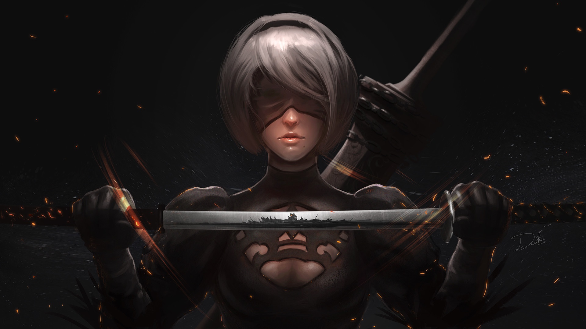 Nier Automata Fantasy Girl Illustration Artwork 2b Nier Automata Frontal View Wallpaper 7155