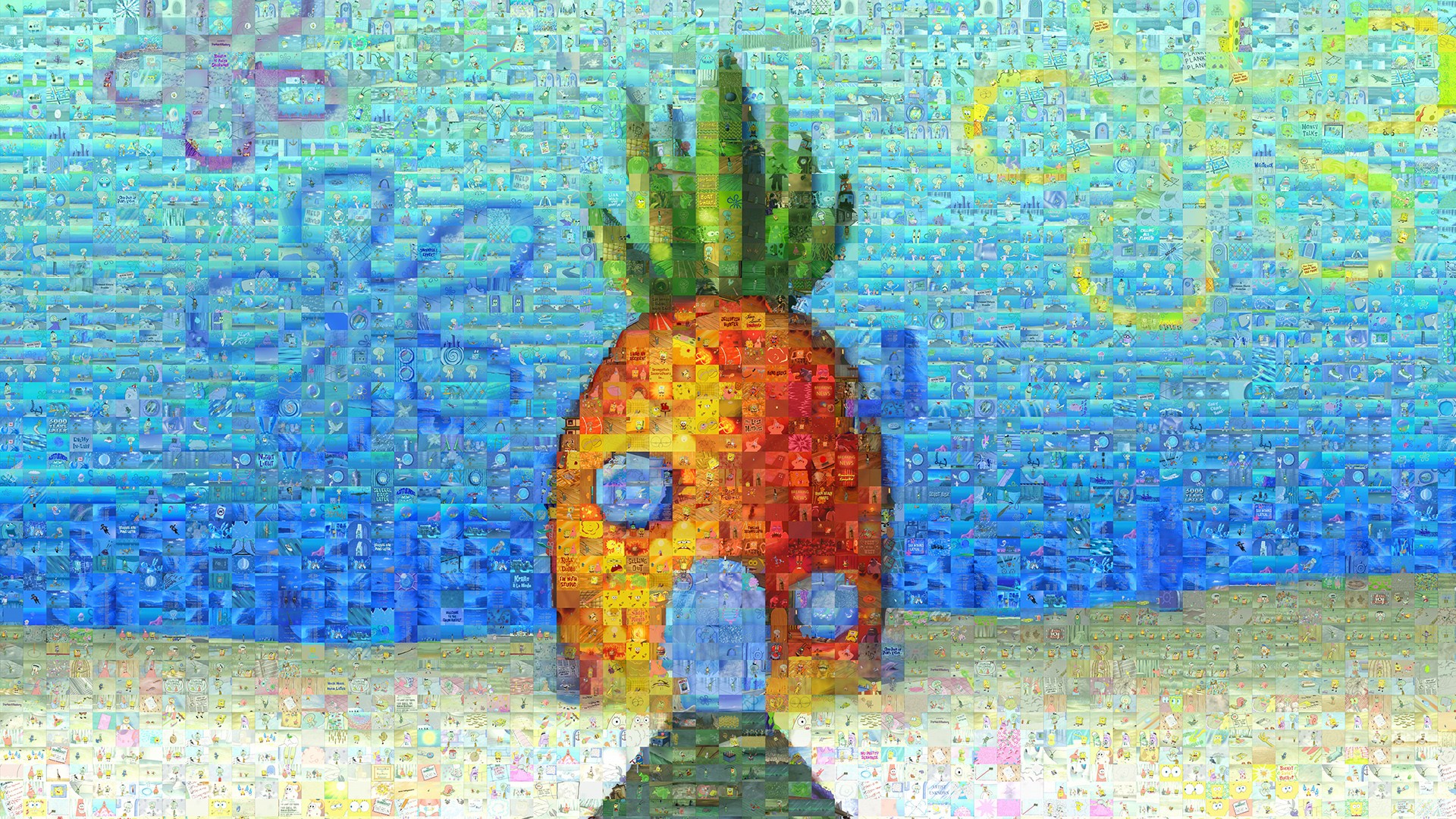 SpongeBob SquarePants Cartoon Pineapple Pineapples Collage 1920x1080