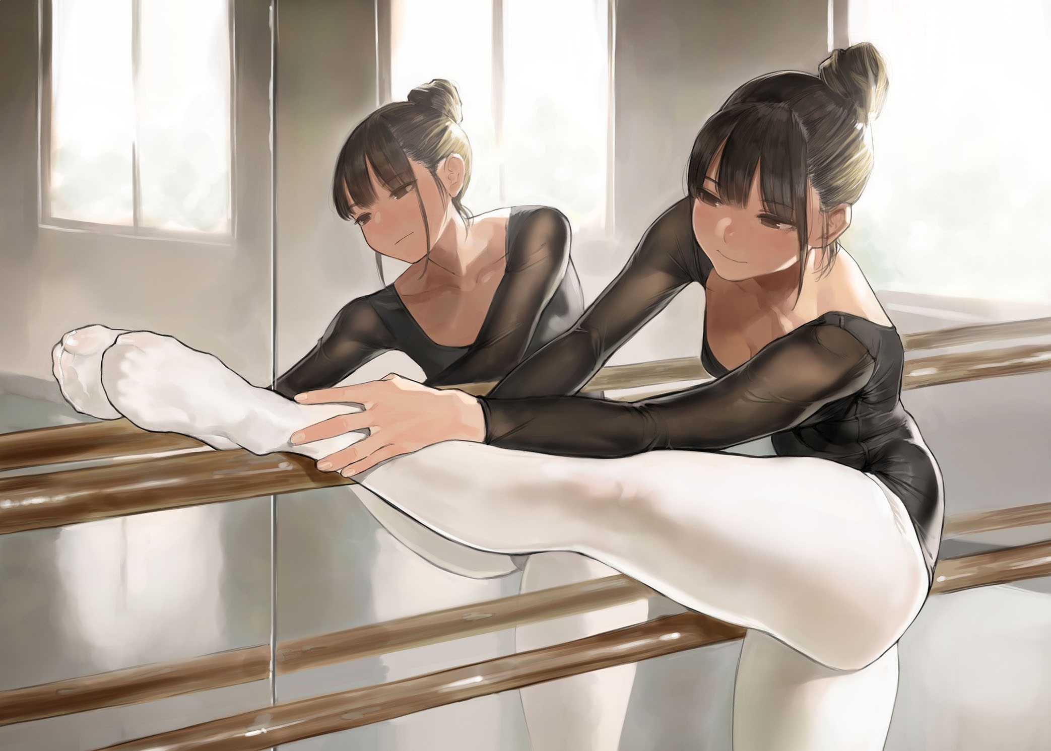 Anime Girls Anime Reflection Legs Ballerina Mirror Yomu 2086x1491