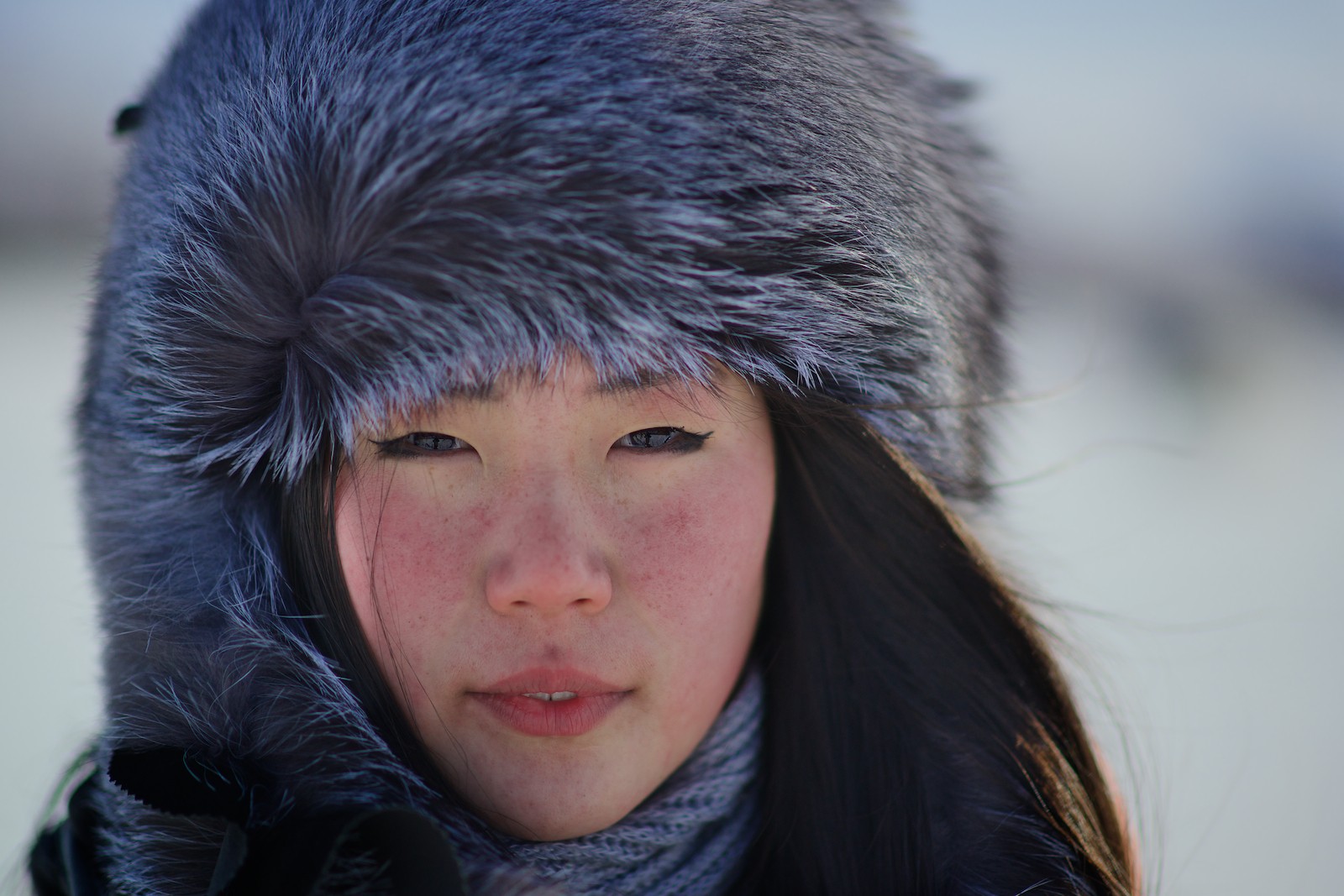 Women Asian Brunette Fur Cap Scarf Winter 1600x1067