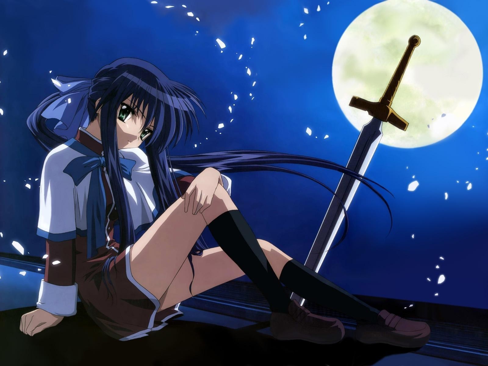 Anime Anime Girls Kanon Kawasumi Mai Sword Legs Moon 1600x1200