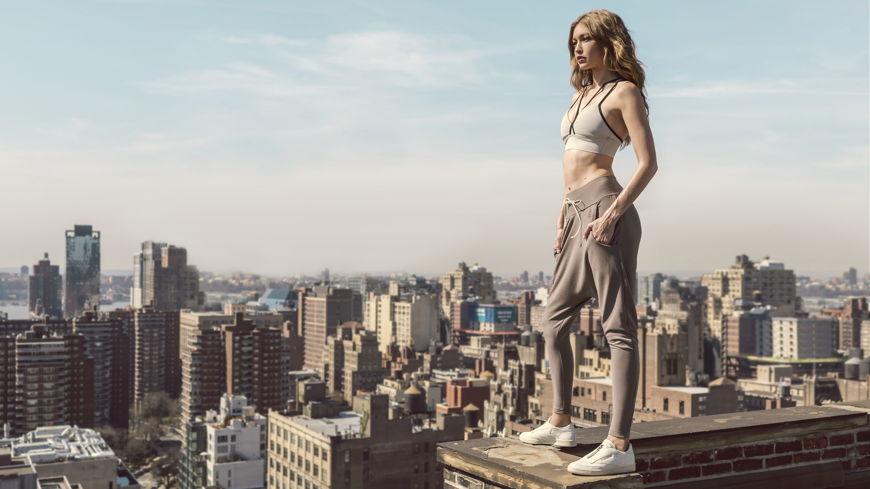 Gigi Hadid Model Celebrity Women People City White Shoes Blonde Looking Into The Distance Sneakers H 3000x1688