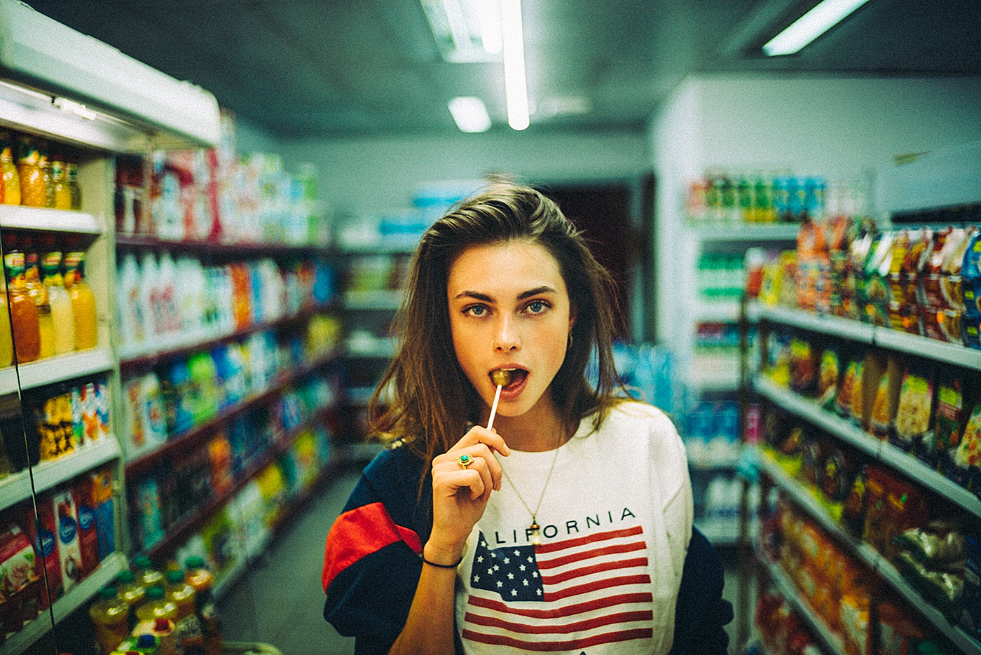 Portrait Model Emotion Women Candy Shop Lollipop Andre Josselin 1400x935