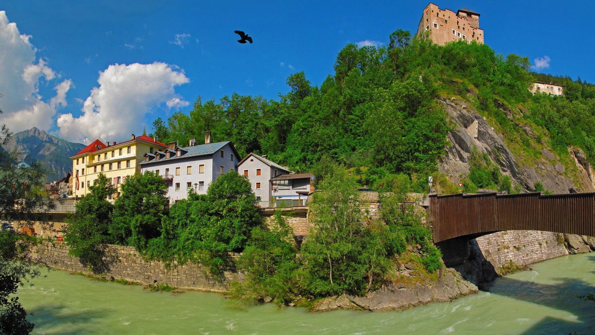 Cityscape River Town Tyrol 1920x1080