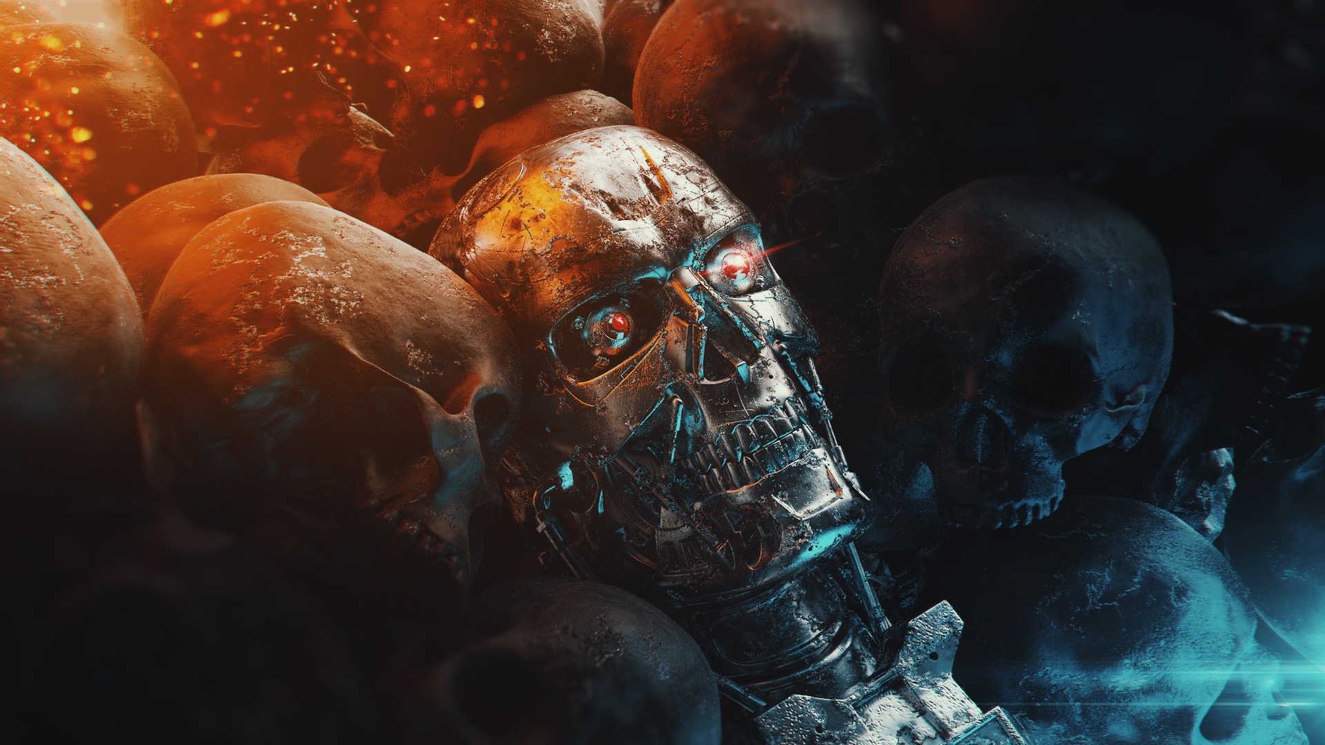Skull Endoskeleton Cyborg Terminator Apocalyptic Futuristic 1920x1080