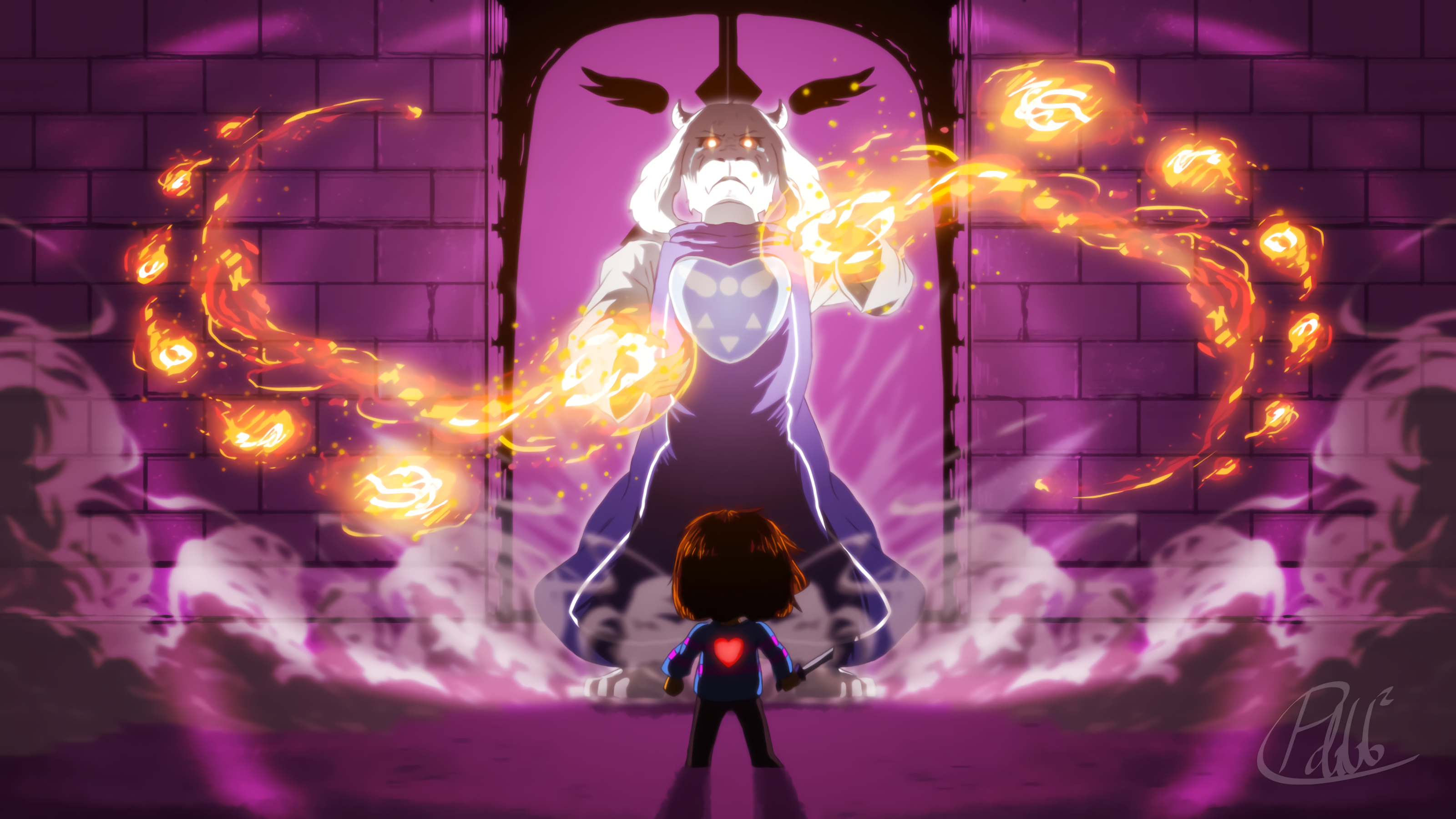 Digital Art Video Games Video Game Art Fan Art Undertale Frisk Toriel Fire Heart 3200x1800